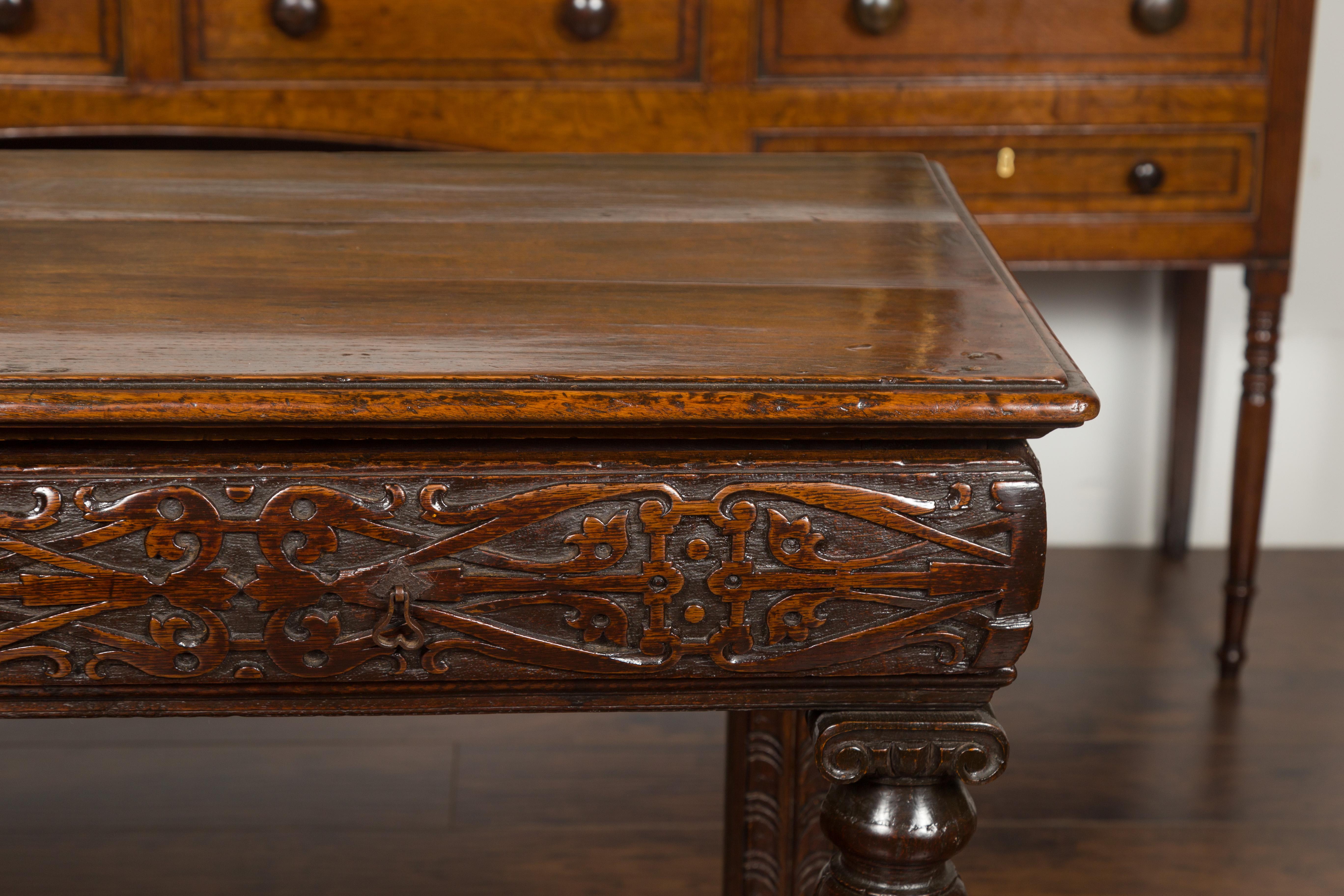 English 1800s George III Oak Console Table with Carved Drawer and Ionic Capitals In Good Condition For Sale In Atlanta, GA