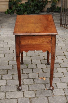 English 1800s George III Walnut Lowboy with Quarter-Veneered Top and Padded Feet
