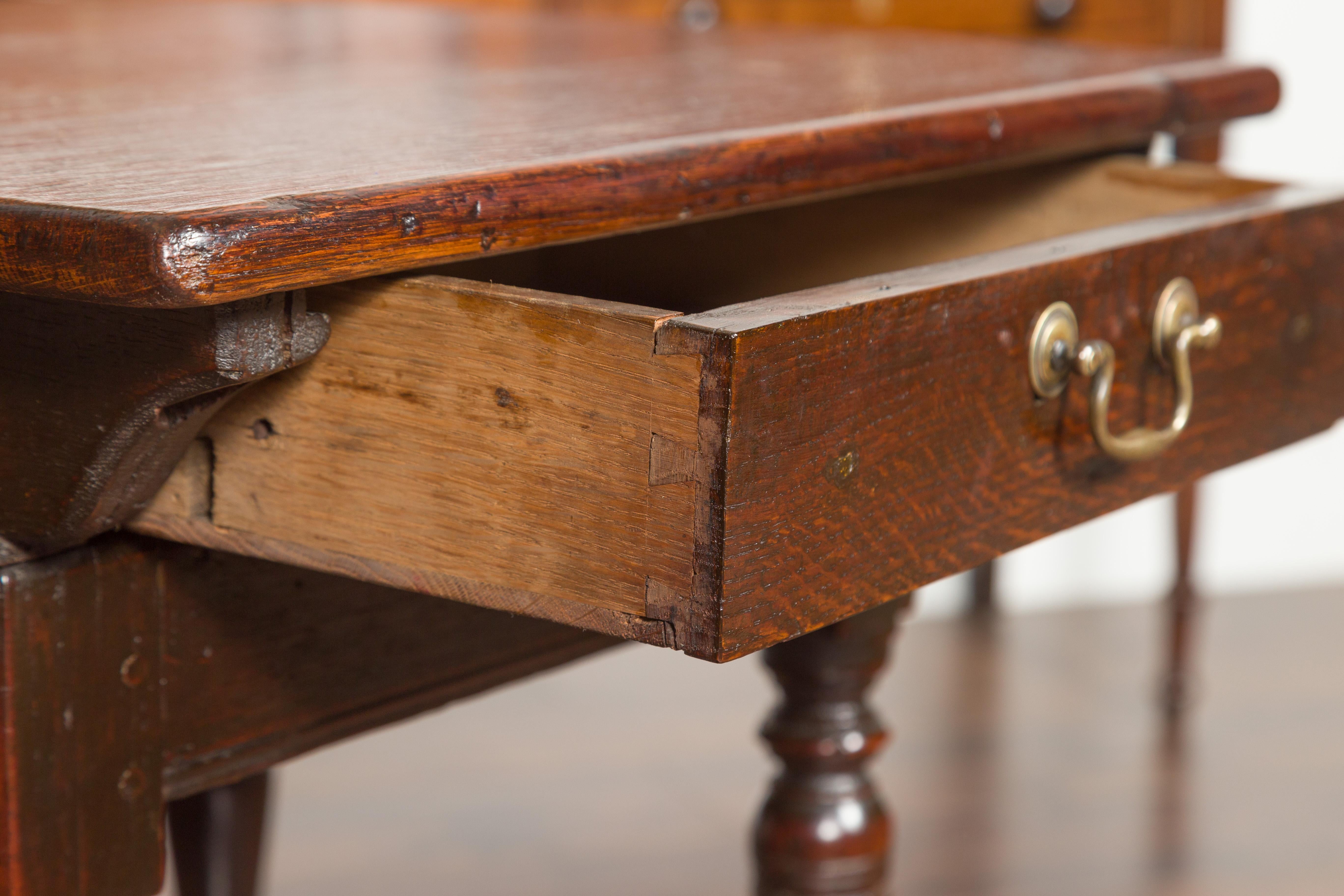English 1800s Georgian Oak Side Table with Single Drawer and Baluster Legs For Sale 4