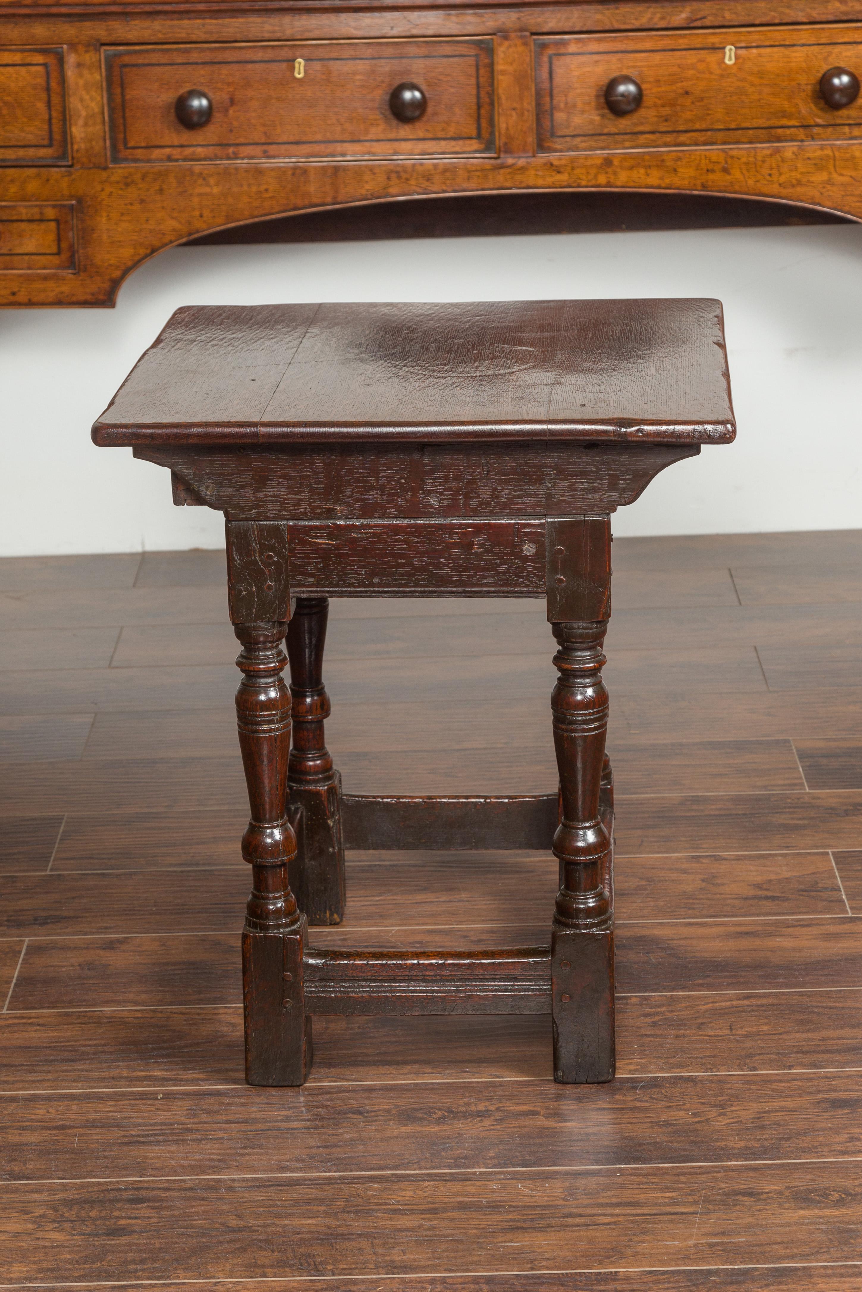 English 1800s Georgian Oak Side Table with Single Drawer and Baluster Legs For Sale 8