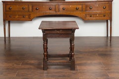 English 1800s Georgian Oak Side Table with Single Drawer and Baluster Legs