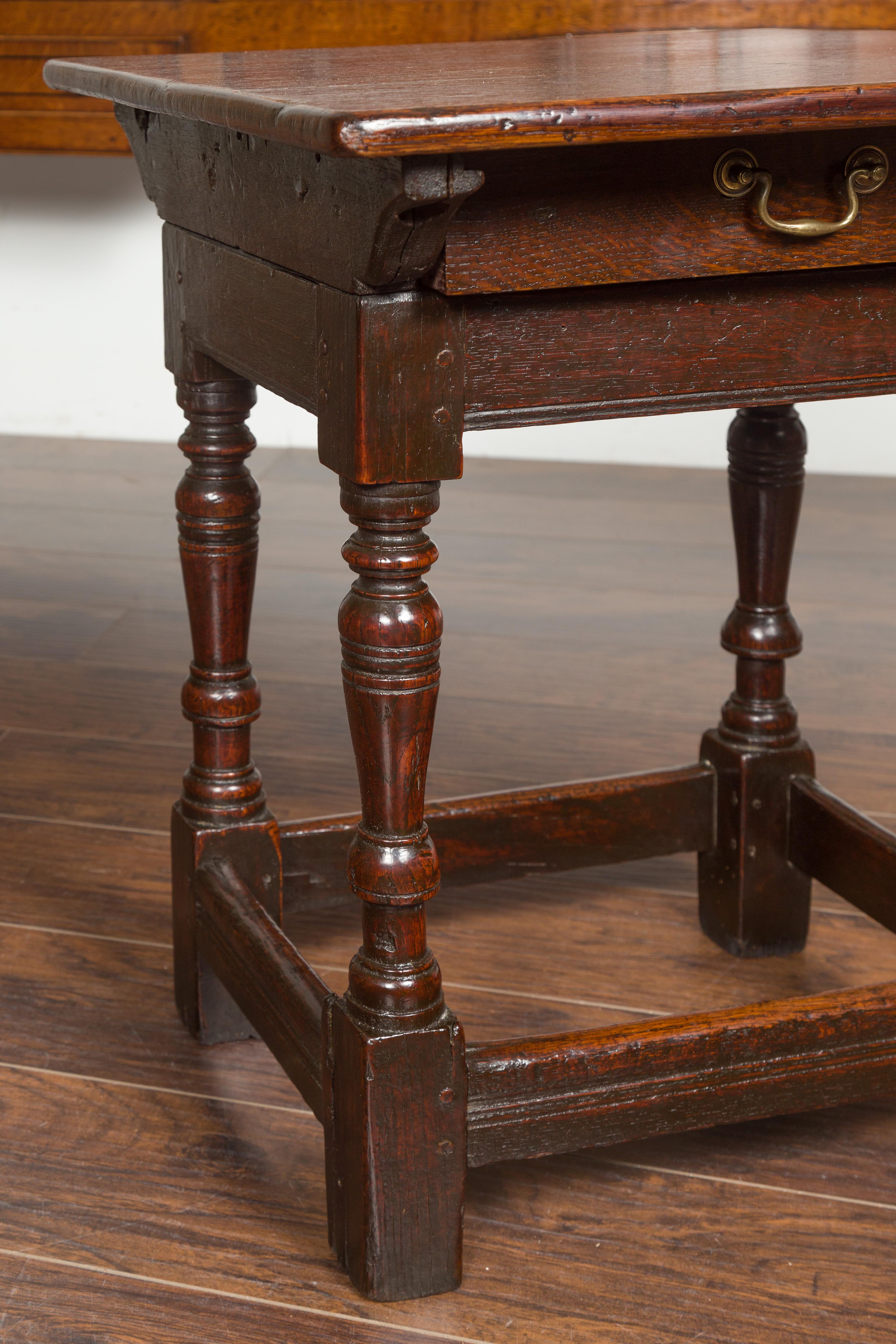 English 1800s Georgian Oak Side Table with Single Drawer and Baluster Legs For Sale 2