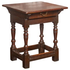 English 1800s Georgian Oak Side Table with Single Drawer and Baluster Legs