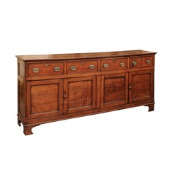 English 1800s Georgian Period Oak Enfilade with Four Drawers and Four Doors