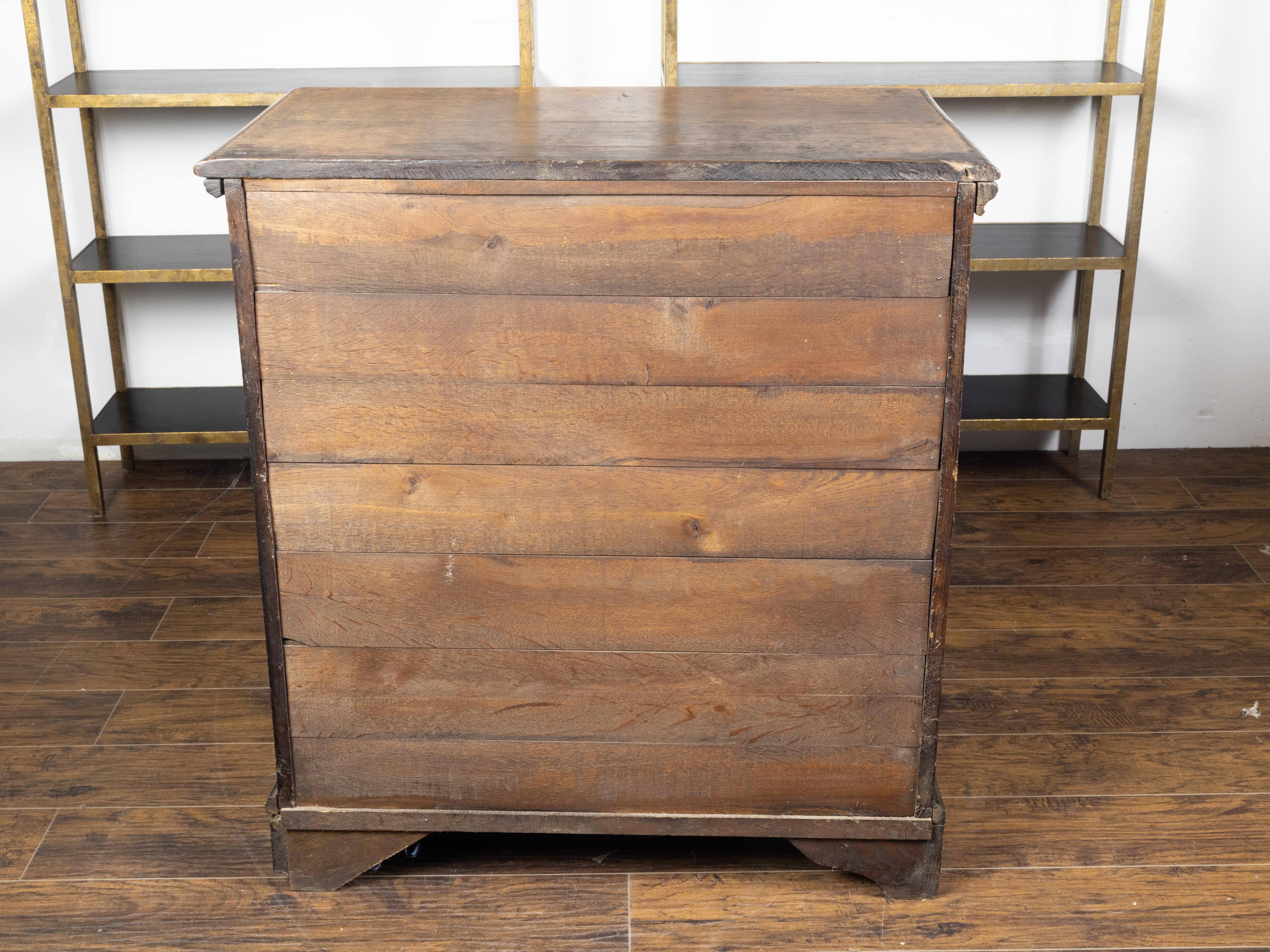 English 1800s Georgian Period Oak Five-Drawer Chest with Carved Square Motifs 2