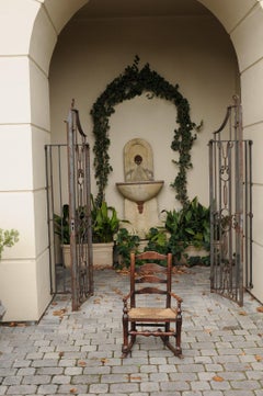 English 1800s Georgian Period Plum Wood Child's Rocking Chair with Rush Seat