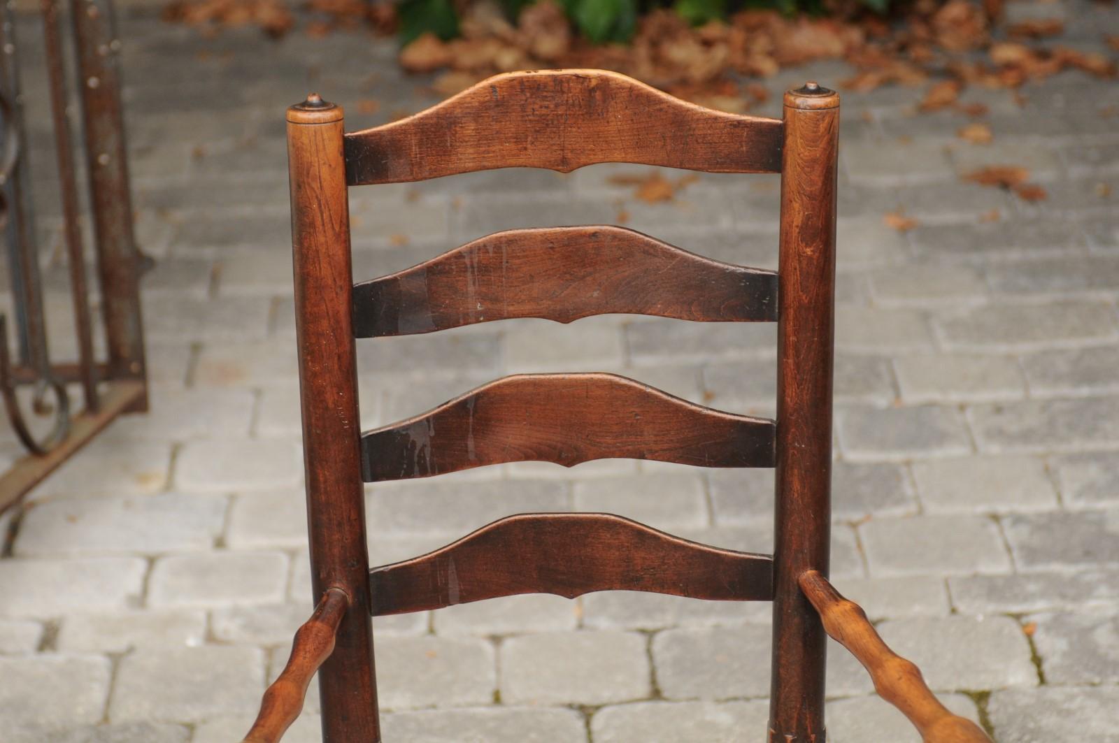 English 1800s Georgian Period Plum Wood Child's Rocking Chair with Rush Seat For Sale 1