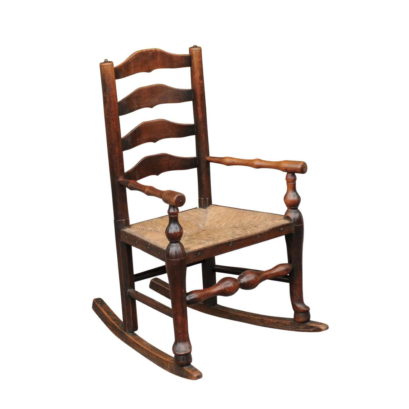 English 1800s Georgian Period Plum Wood Child's Rocking Chair with Rush ...