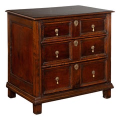 Antique English 1800s Georgian Period Three-Drawer Oak Chest with Teardrop Pulls