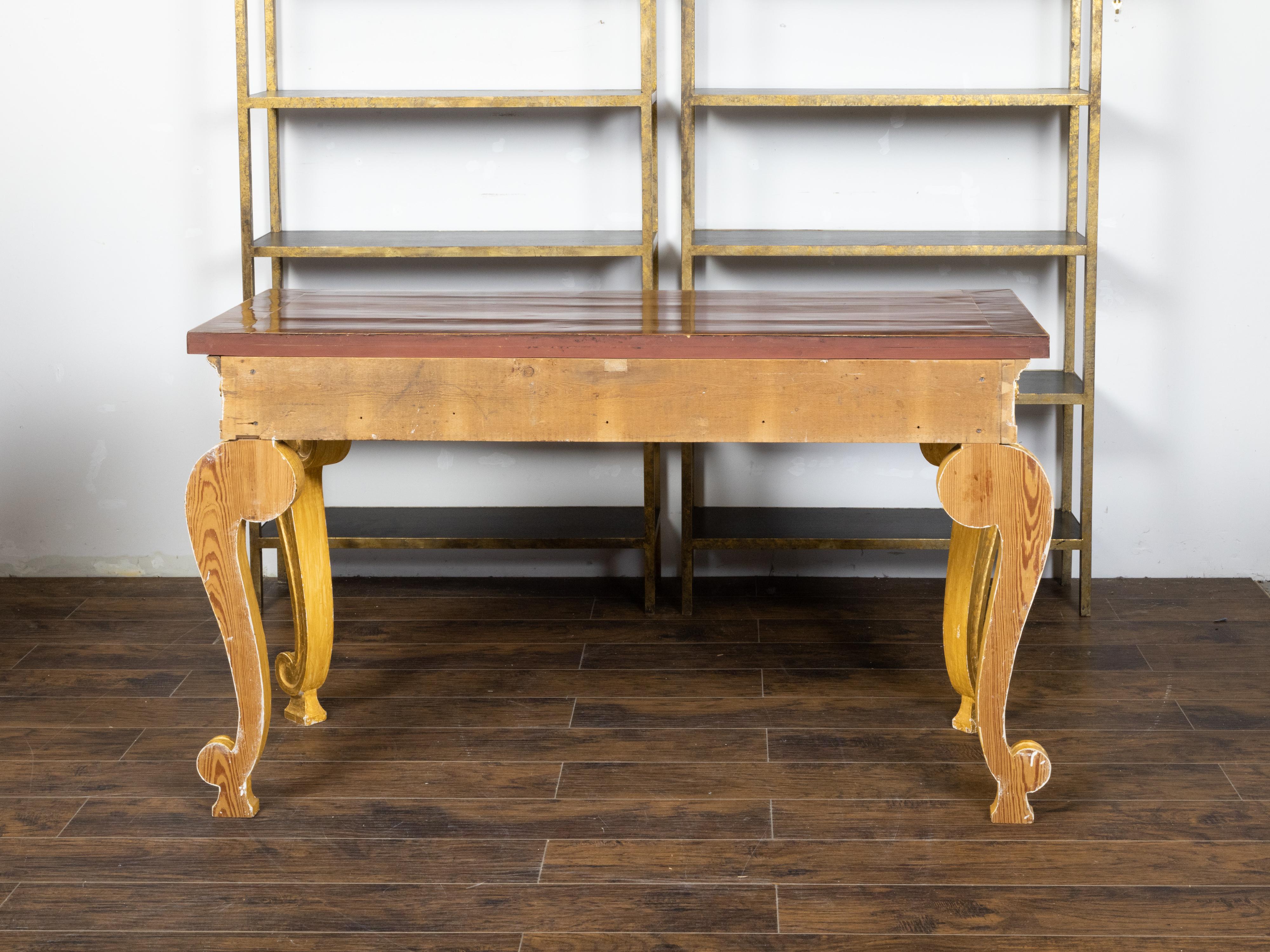 English 1800s Giltwood Console Table with Mahogany Top and Vitruvian Scrolls For Sale 5