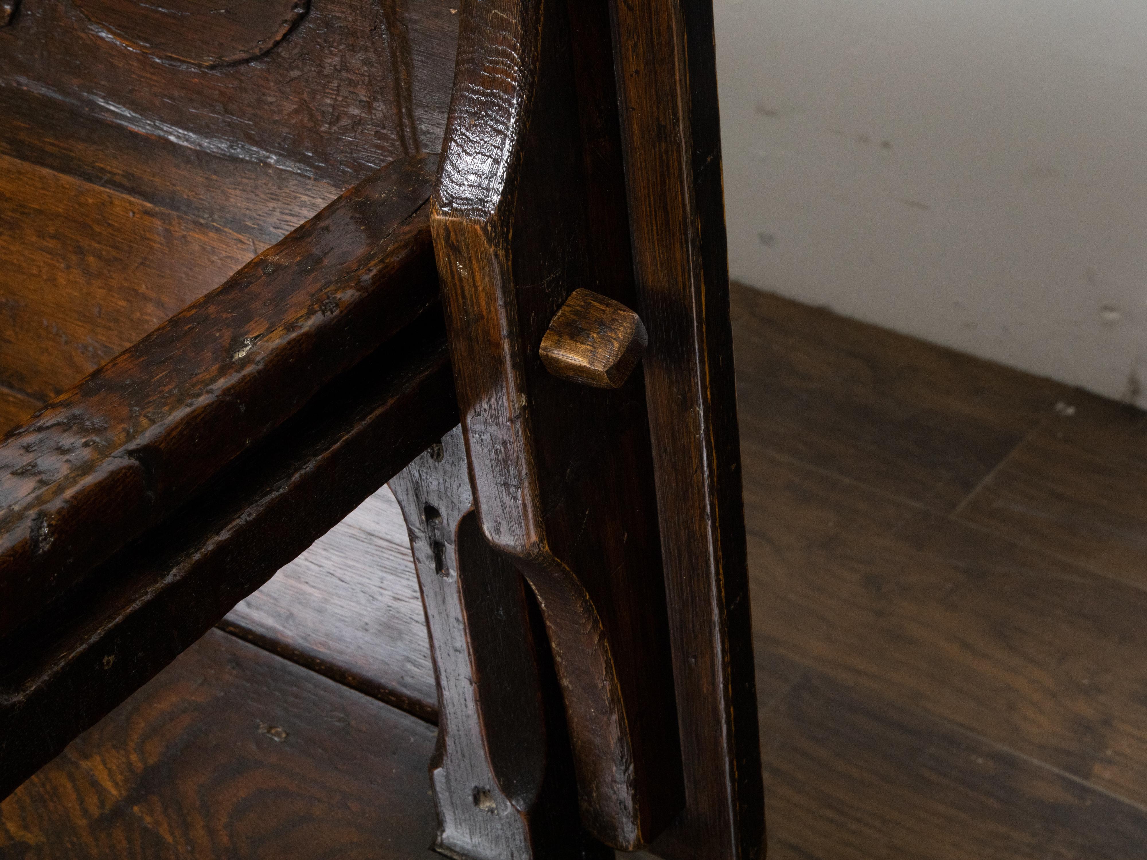 English 1800s Metamorphic Carved Oak Bench Transforming into a Console Table 5