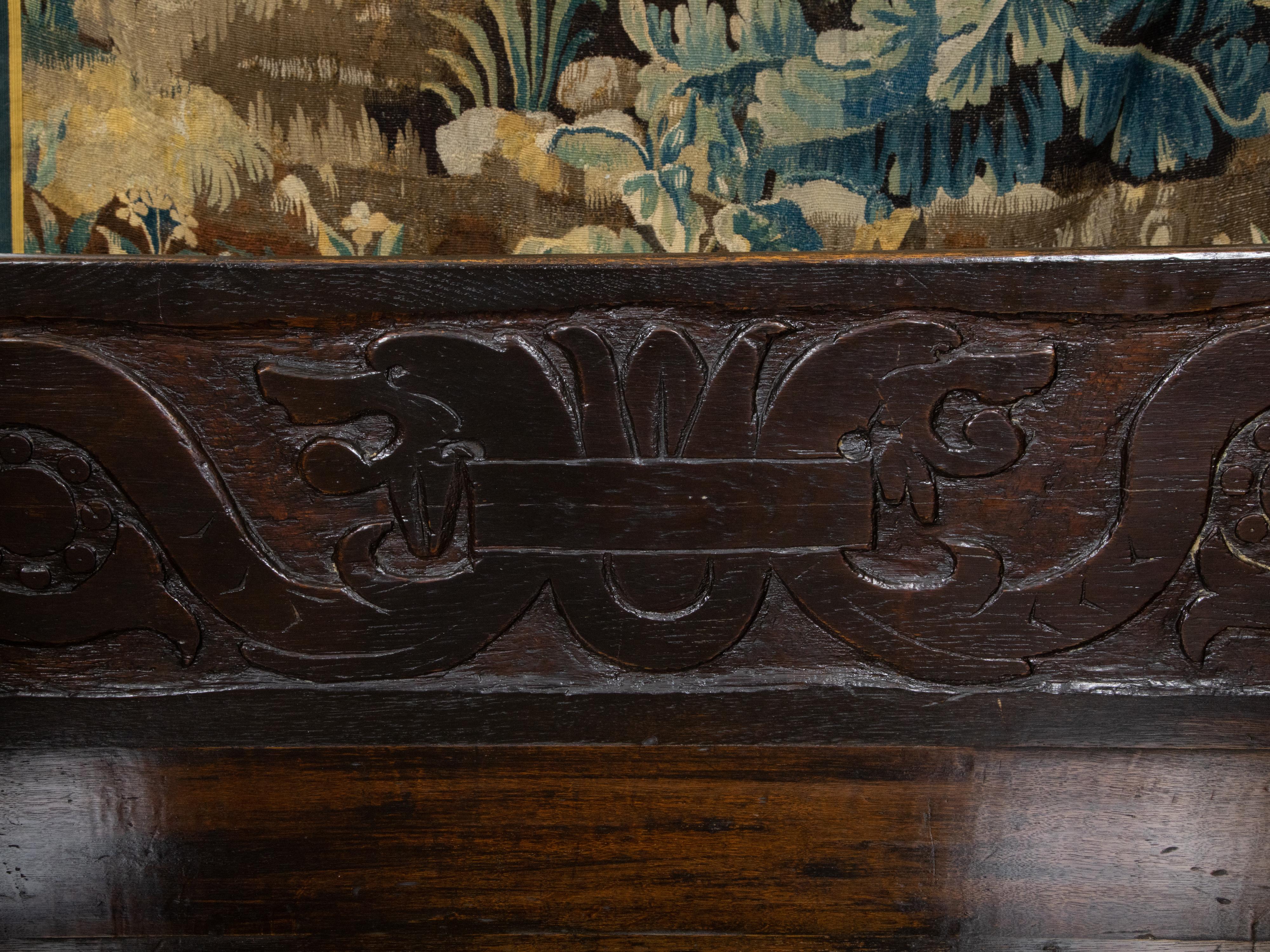 English 1800s Metamorphic Carved Oak Bench Transforming into a Console Table 7