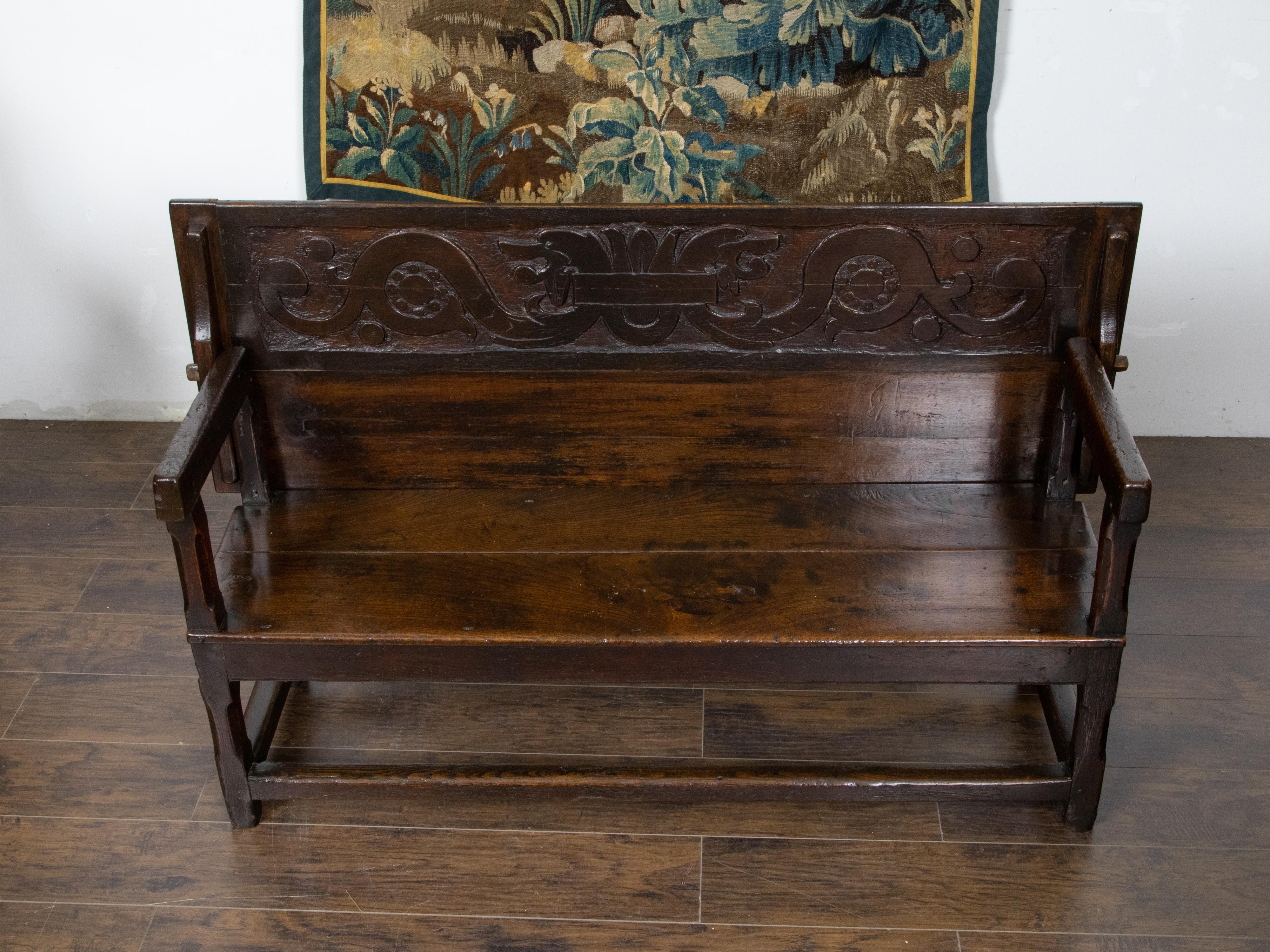 English 1800s Metamorphic Carved Oak Bench Transforming into a Console Table 8