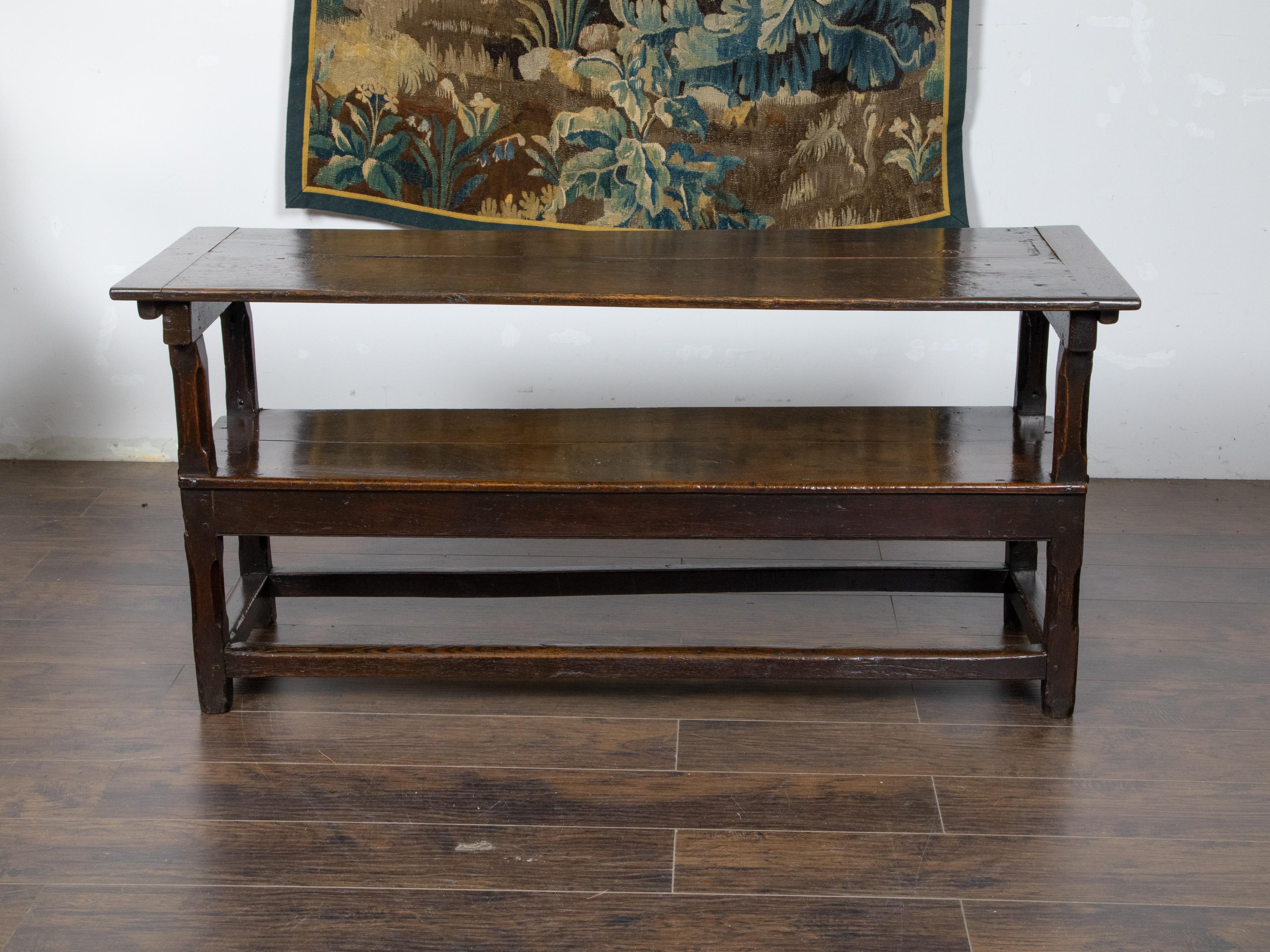 English 1800s Metamorphic Carved Oak Bench Transforming into a Console Table 1
