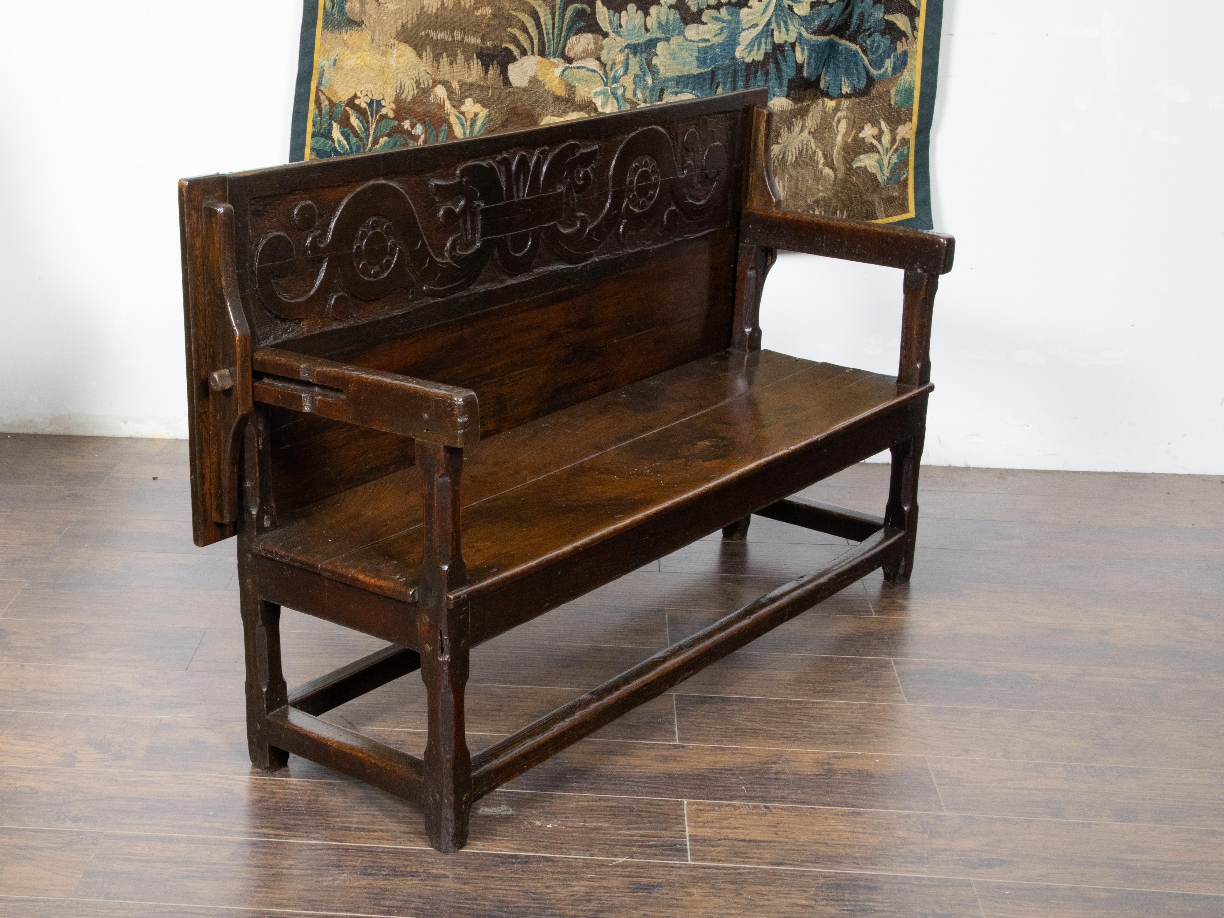 English 1800s Metamorphic Carved Oak Bench Transforming into a Console Table 2