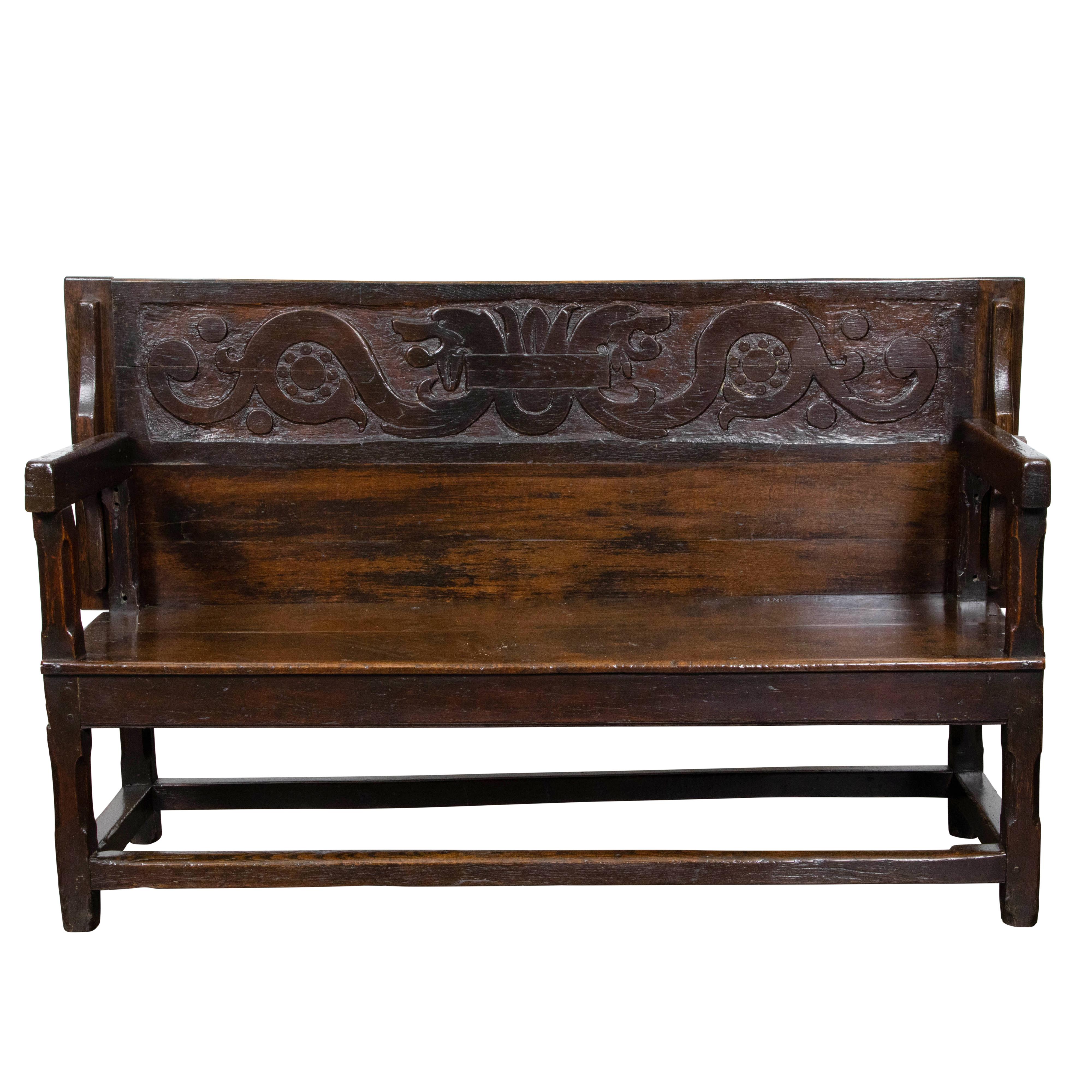 English 1800s Metamorphic Carved Oak Bench Transforming into a Console Table 3
