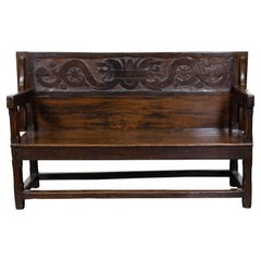 English 1800s Metamorphic Carved Oak Bench Transforming into a Console Table