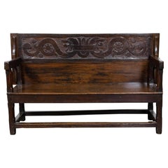 Antique English 1800s Metamorphic Carved Oak Bench Transforming into a Console Table