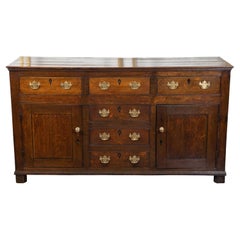 English 1800s Oak Dresser Base with Drawers, Doors and Chippendale Hardware