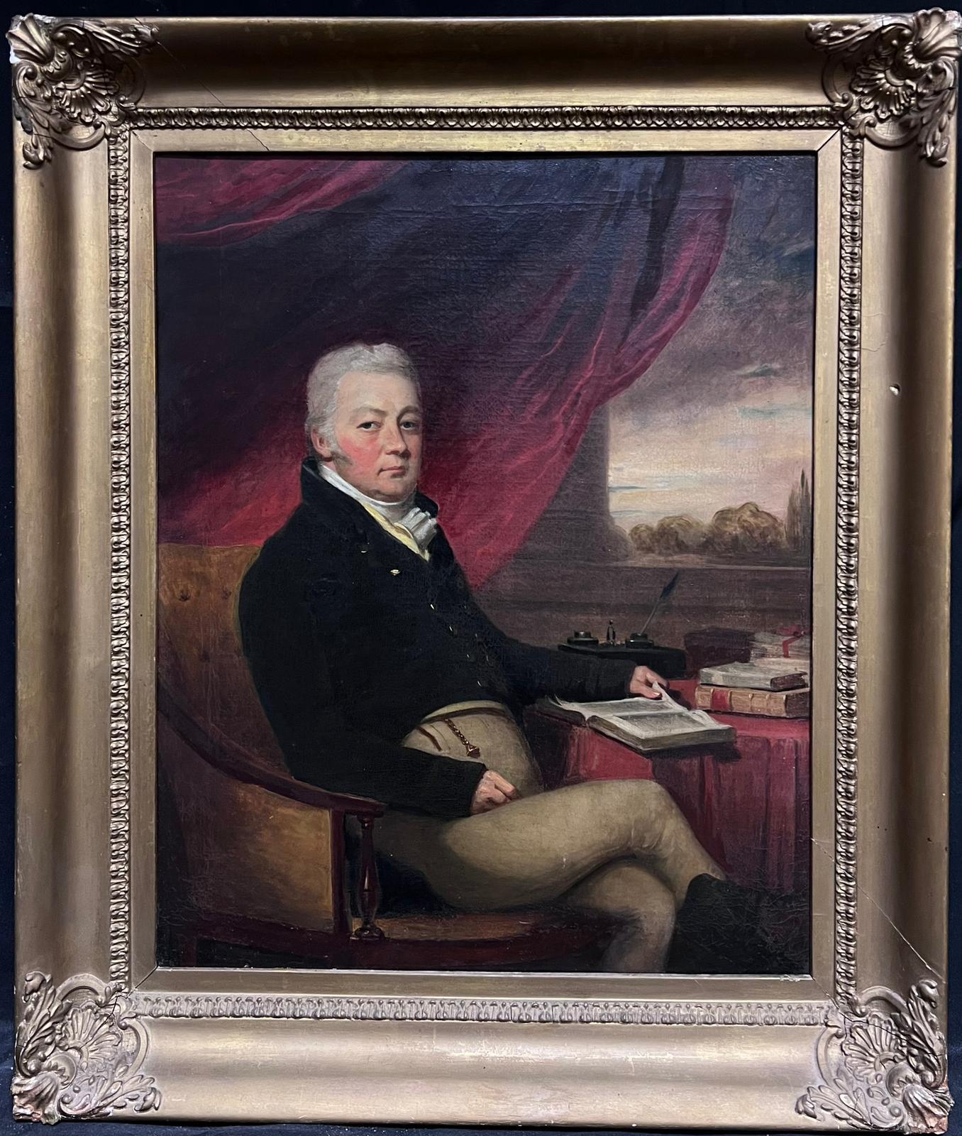 Fine English Georgian 1800's Portrait of English Gentleman in Interior  - Painting by English 1800's