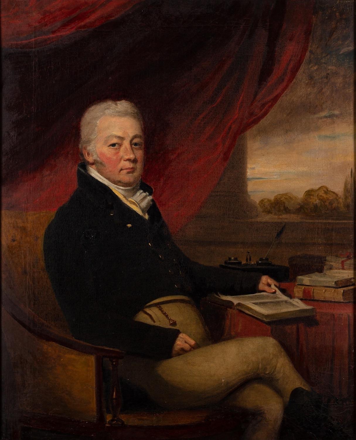 English 1800's Figurative Painting - Fine English Georgian 1800's Portrait of English Gentleman in Interior 