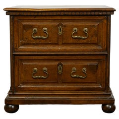 English 1800s Walnut Commode with Dentil Molding, Two Drawers and Bun Feet