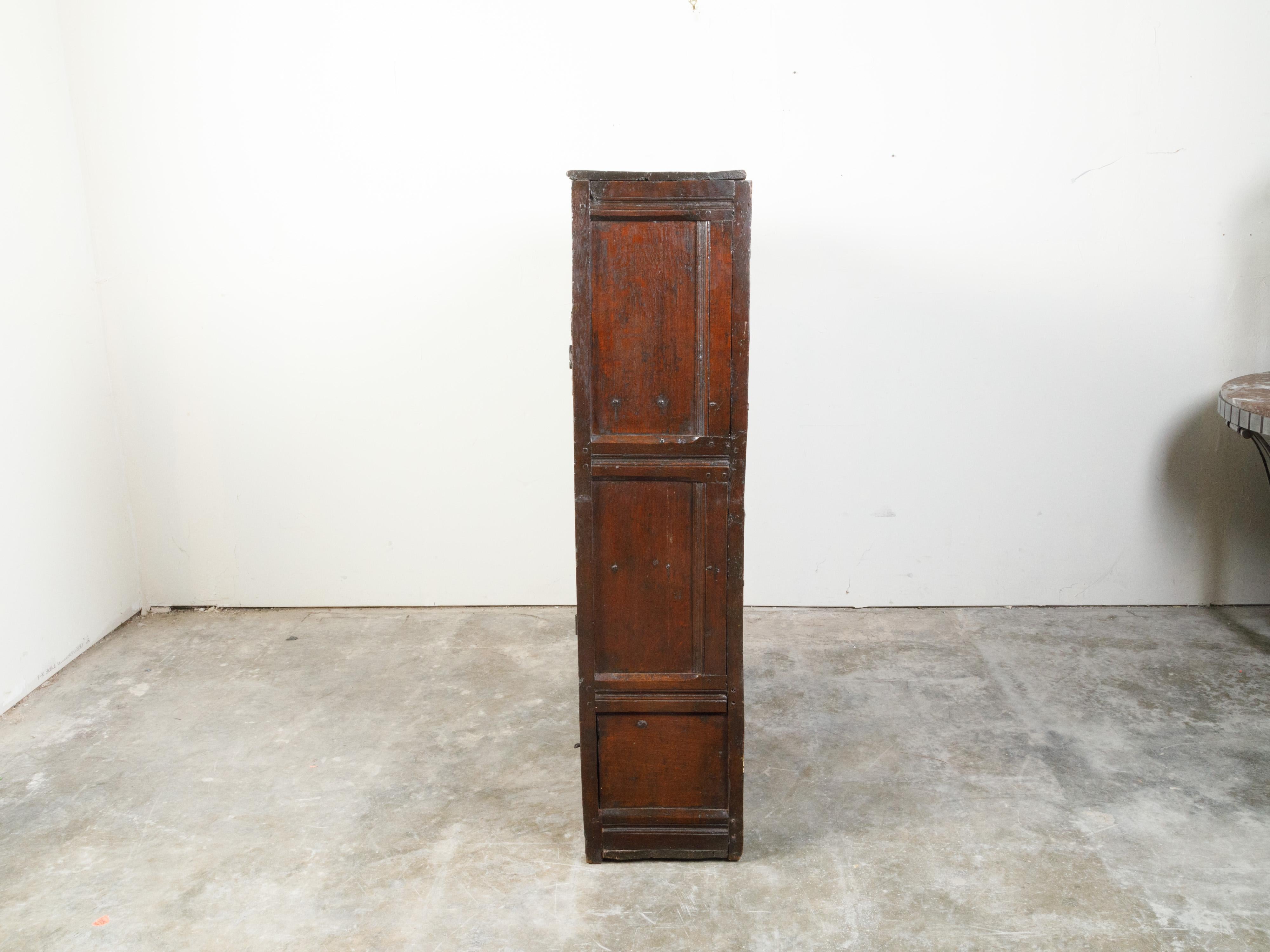 19th Century English 1800s Wooden Court Cupboard with Doors, Drawers and Diamond Motifs For Sale