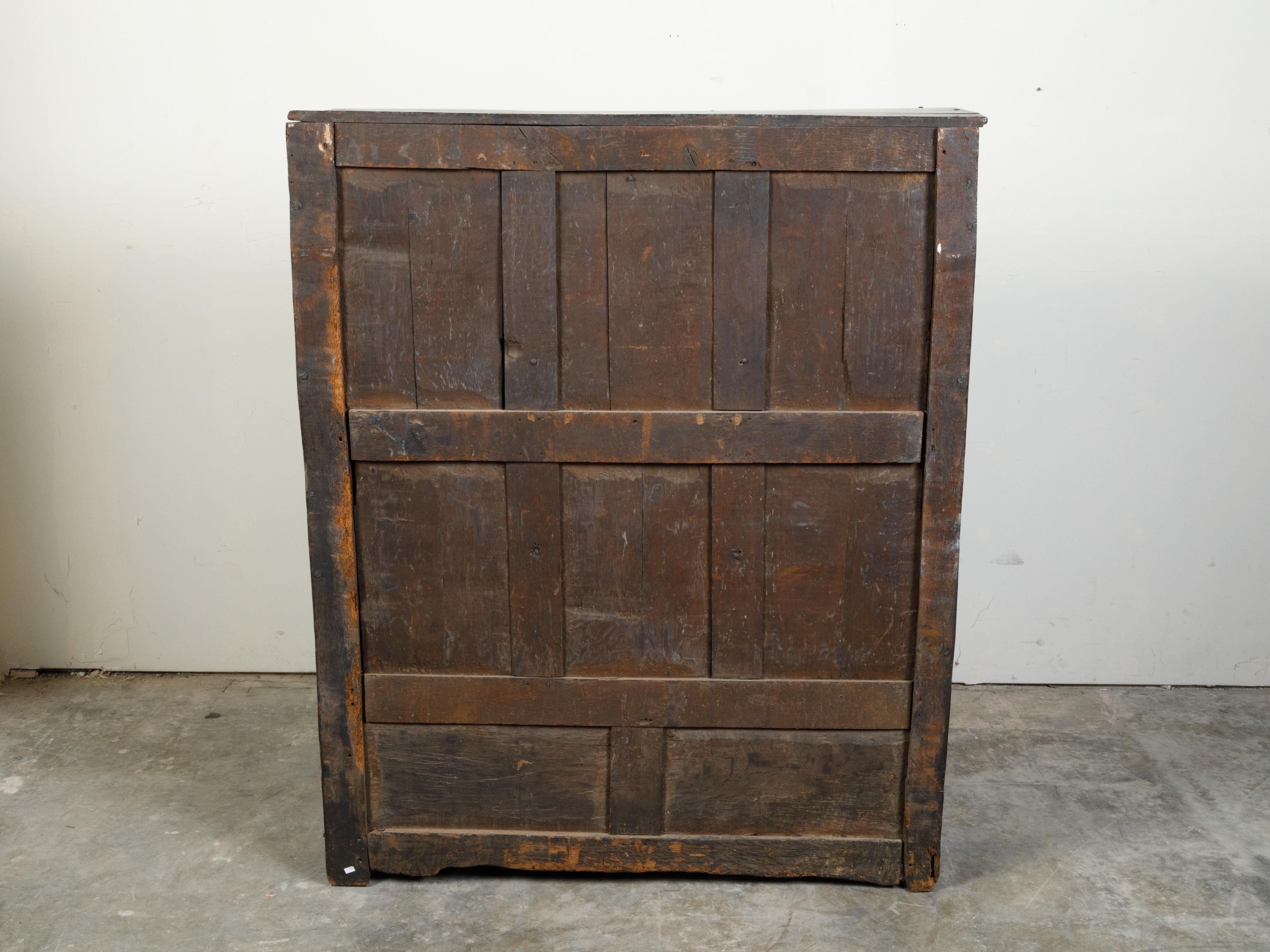 English 1800s Wooden Court Cupboard with Doors, Drawers and Diamond Motifs For Sale 1