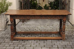 English 1810s George III Oak Library Table with Baluster Legs and Carved Apron