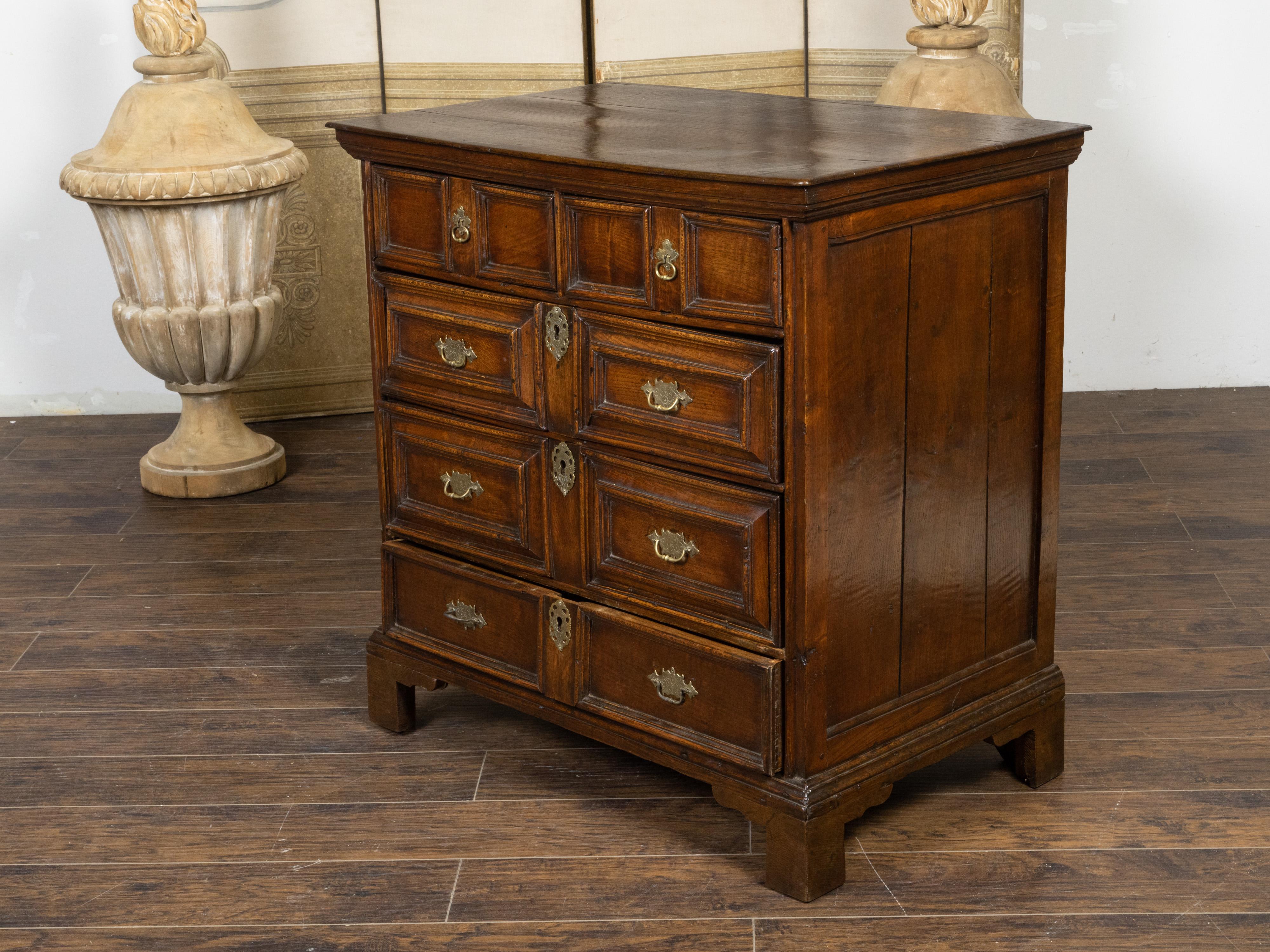 Carved English 1810s George III Period Geometric Front Oak Chest with Five Drawers For Sale