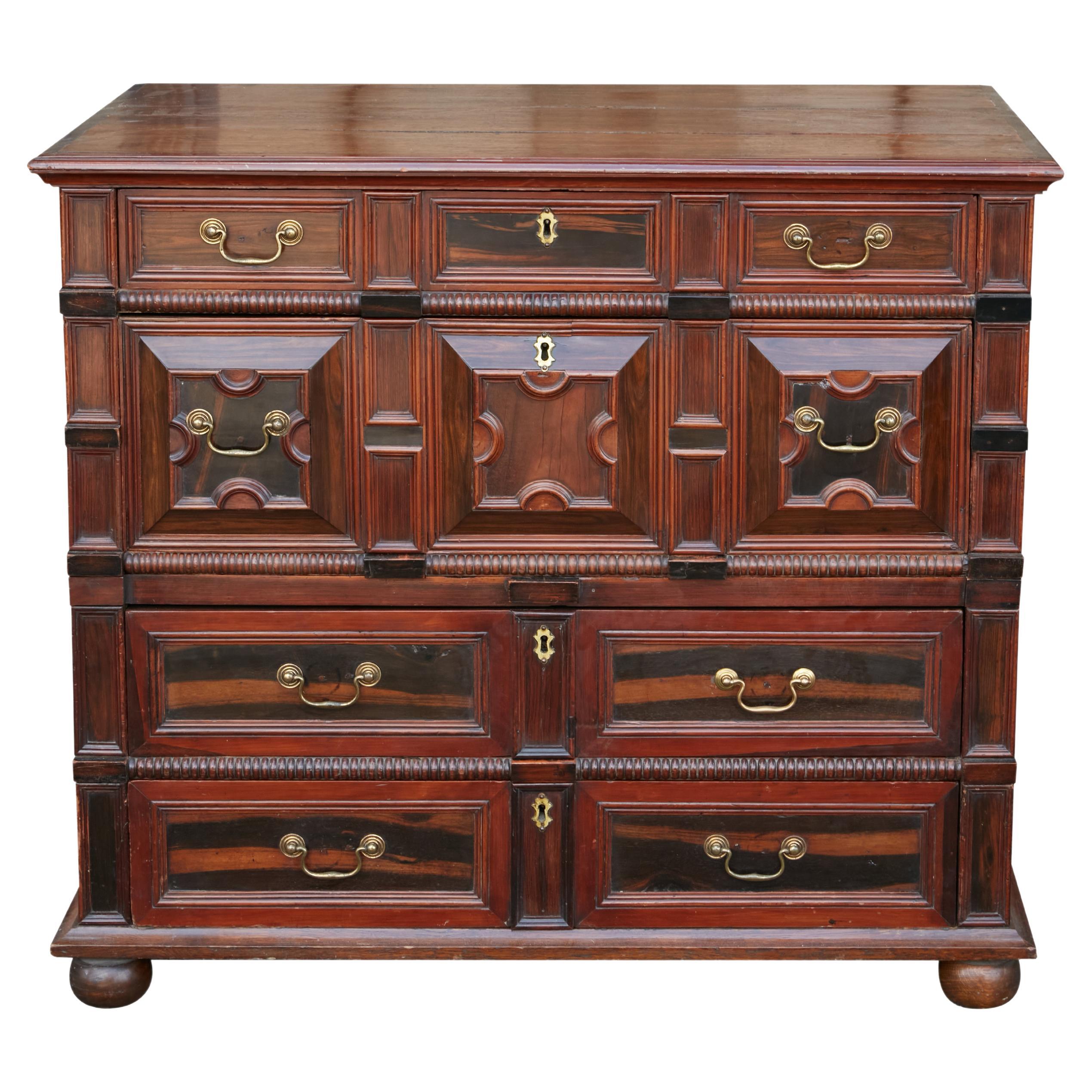 English 1810s Georgian Geometric Front Four-Drawer Chest with Macassar Ebony For Sale