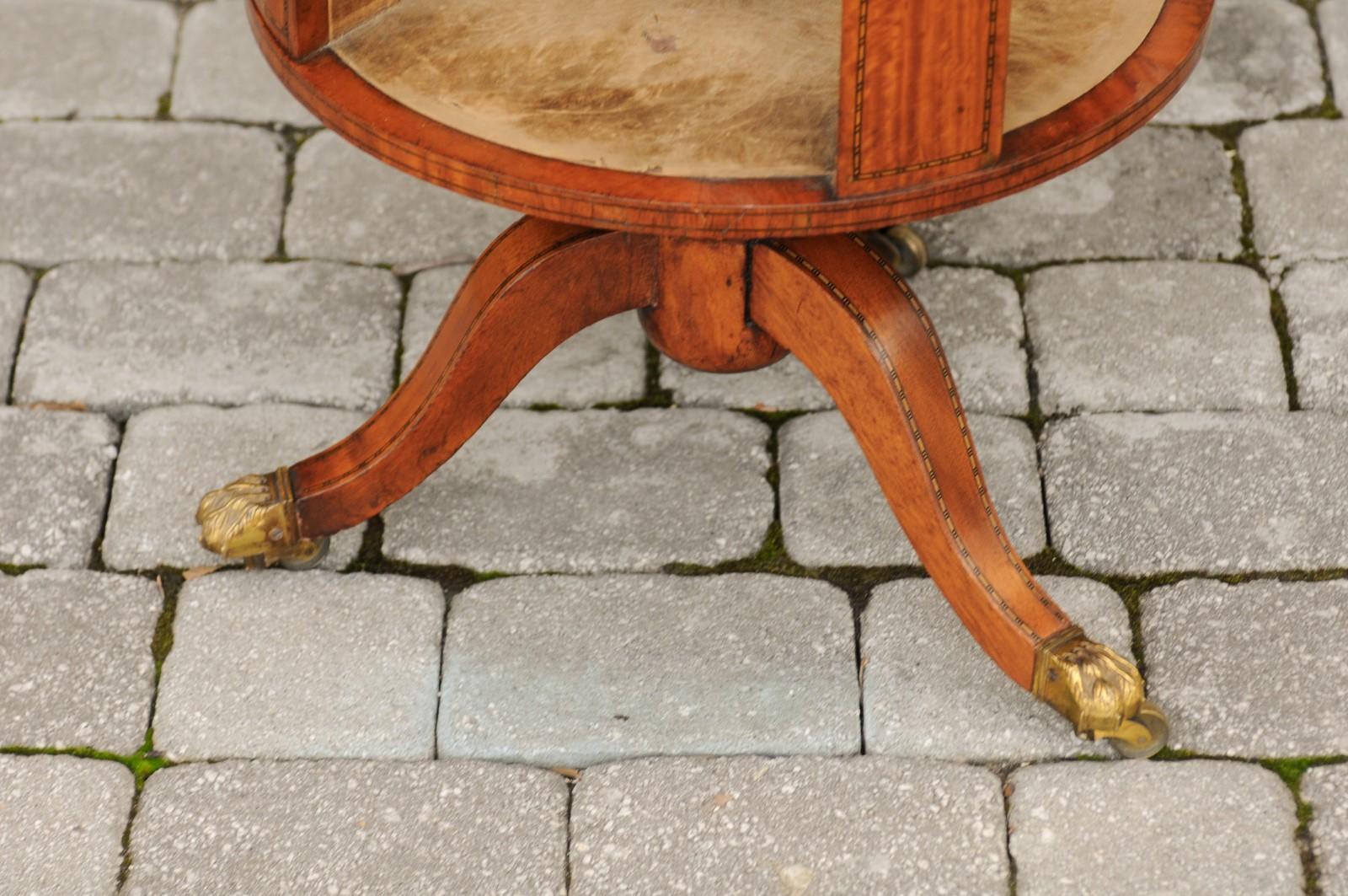 English 1820s Georgian Book Revolving Trolley on Casters with Suede Lining For Sale 6