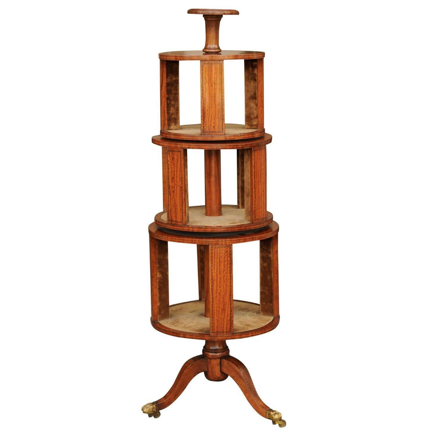 English 1820s Georgian Book Revolving Trolley on Casters with Suede Lining For Sale