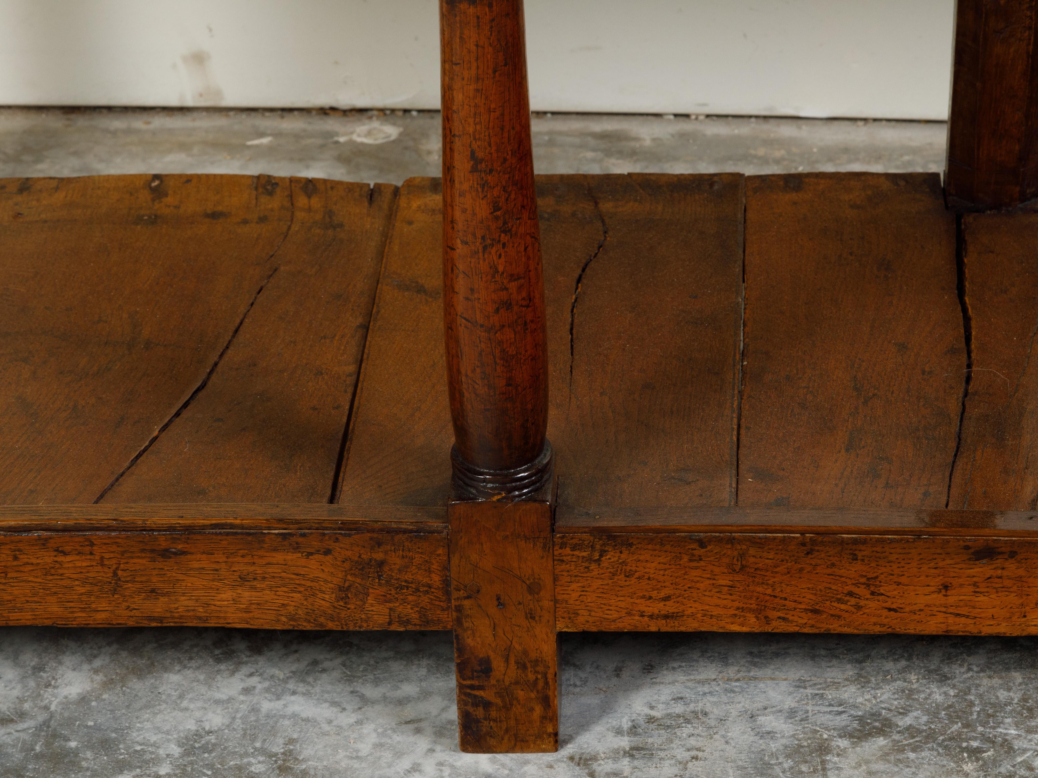 English 1820s Georgian Oak Dresser Base with Three Drawers and Pot Board Shelf 6