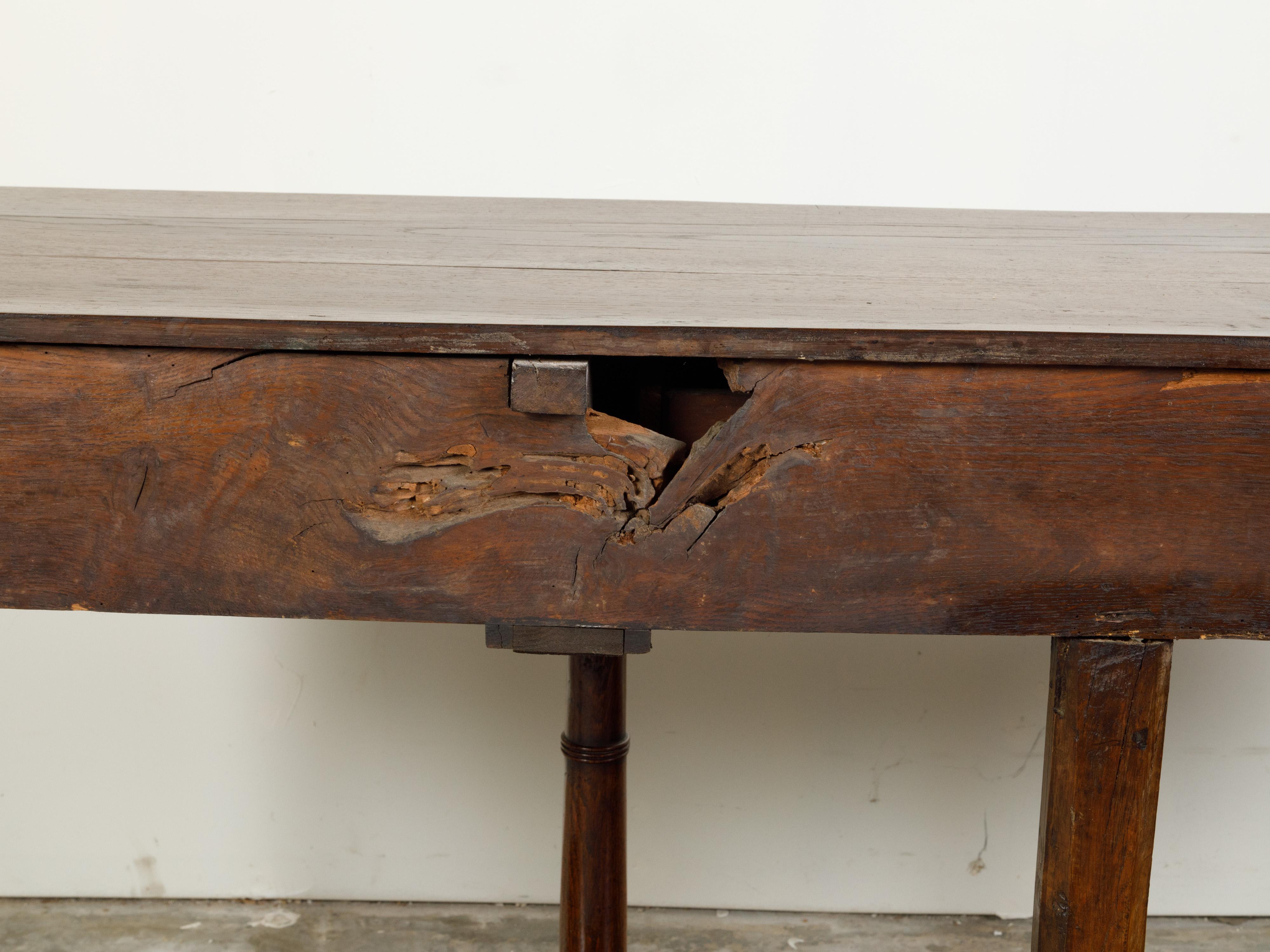 English 1820s Georgian Oak Dresser Base with Three Drawers and Pot Board Shelf 7