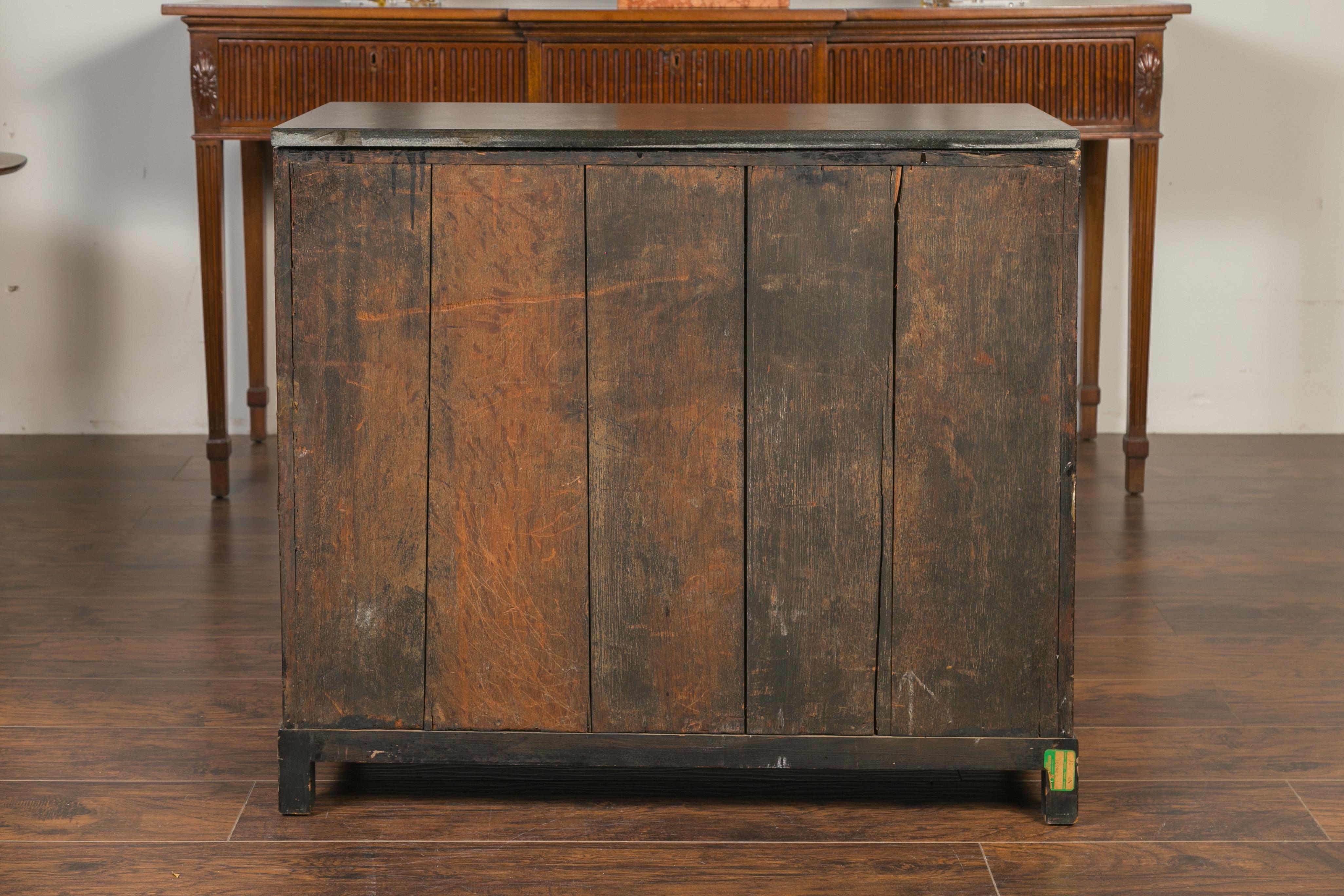 English 1820s Georgian Period Black and Gold Chinoiserie Chest with Stone Top For Sale 8