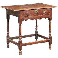 English 1820s Georgian Period Oak Side Table with Single Drawer and Turned Legs