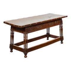 Used English 1820s Georgian Period Walnut Bench with Lift Top and Cross Motifs