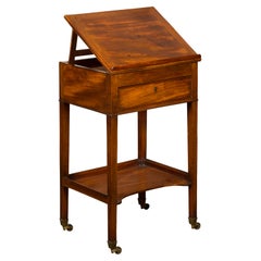 English 1820s Mahogany Architect's Table with Tilt Top, Single Drawer and Shelf