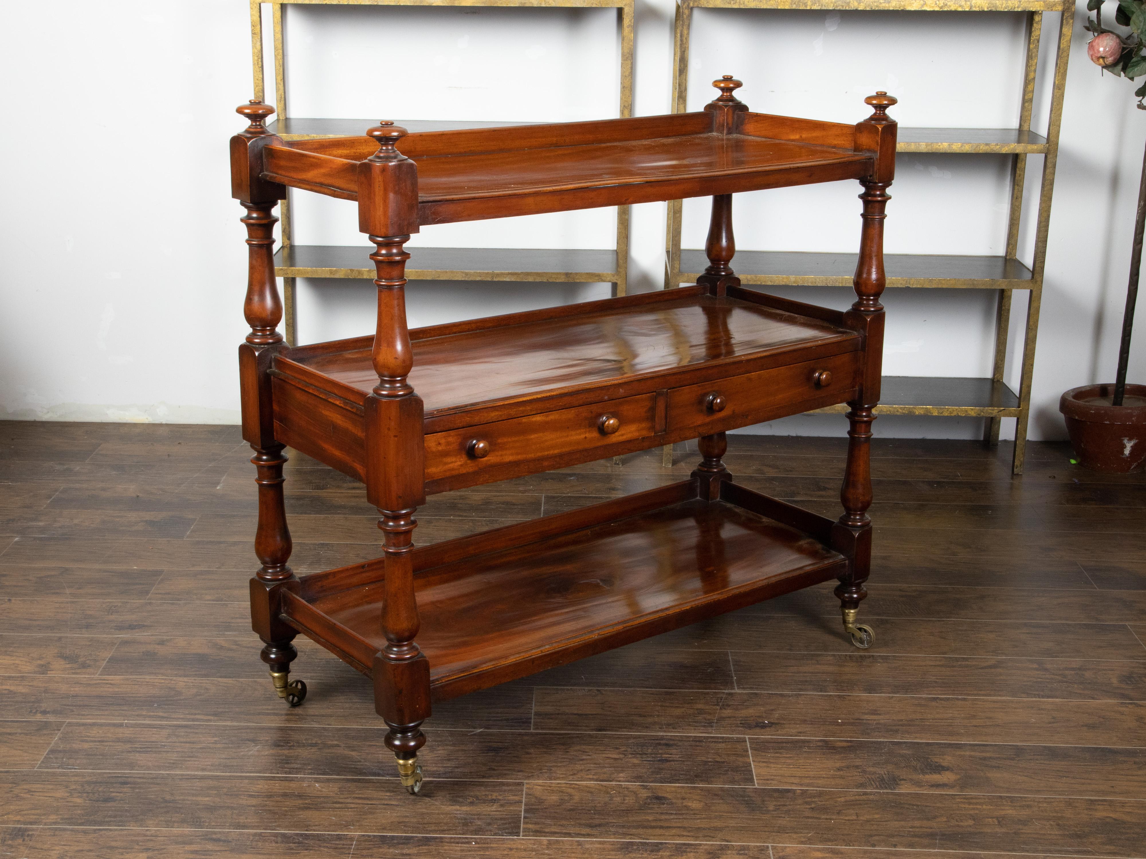English 1820s Mahogany Trolley on Casters with Open Shelves and Two Drawers For Sale 2