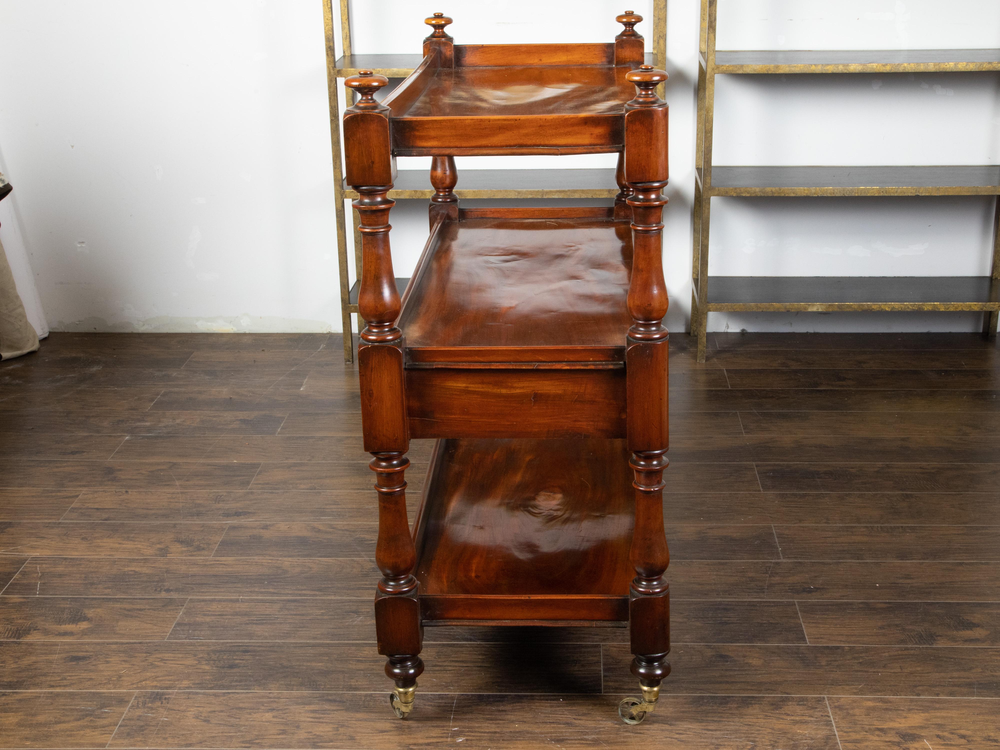 English 1820s Mahogany Trolley on Casters with Open Shelves and Two Drawers For Sale 3