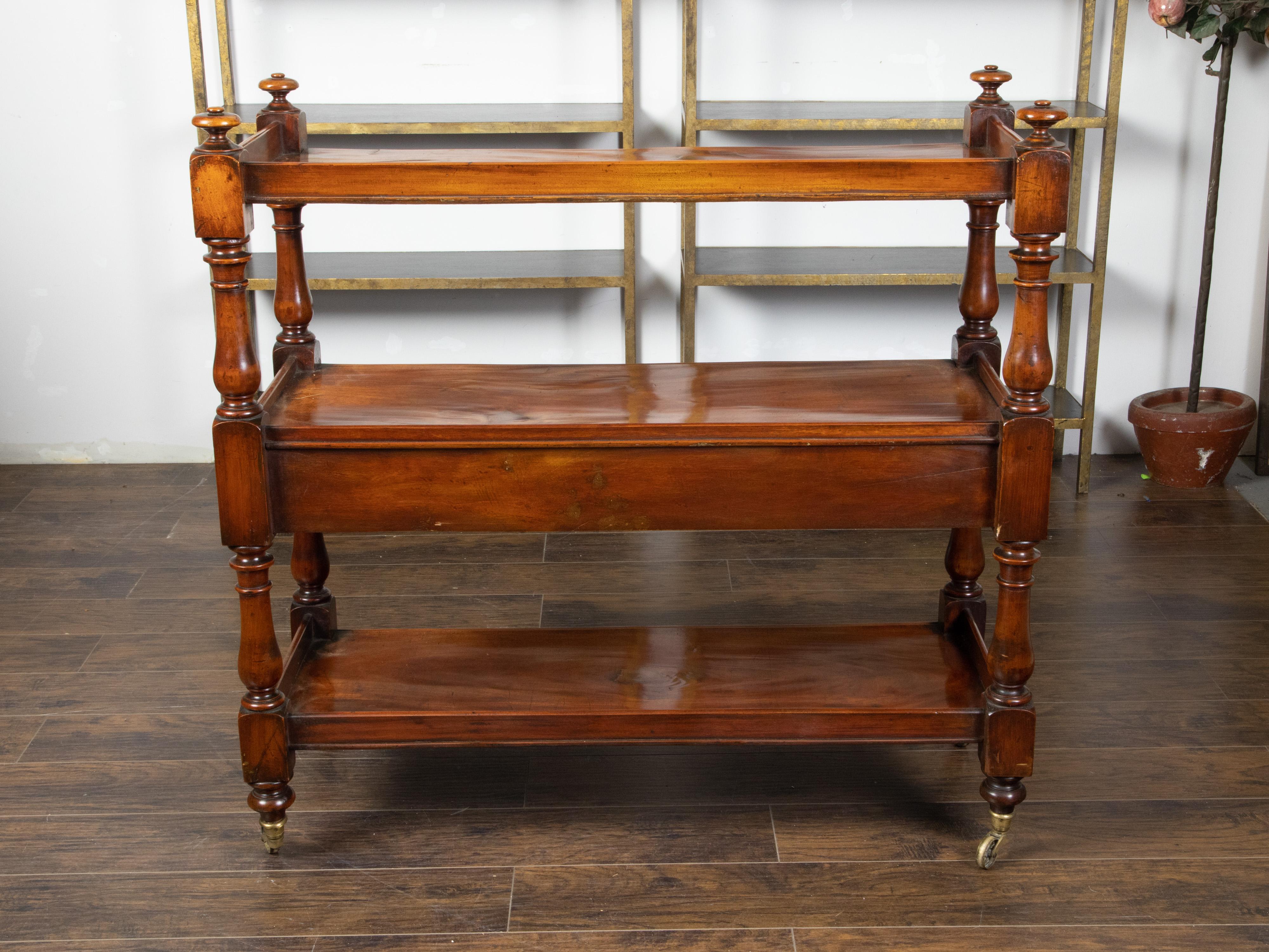 English 1820s Mahogany Trolley on Casters with Open Shelves and Two Drawers For Sale 4