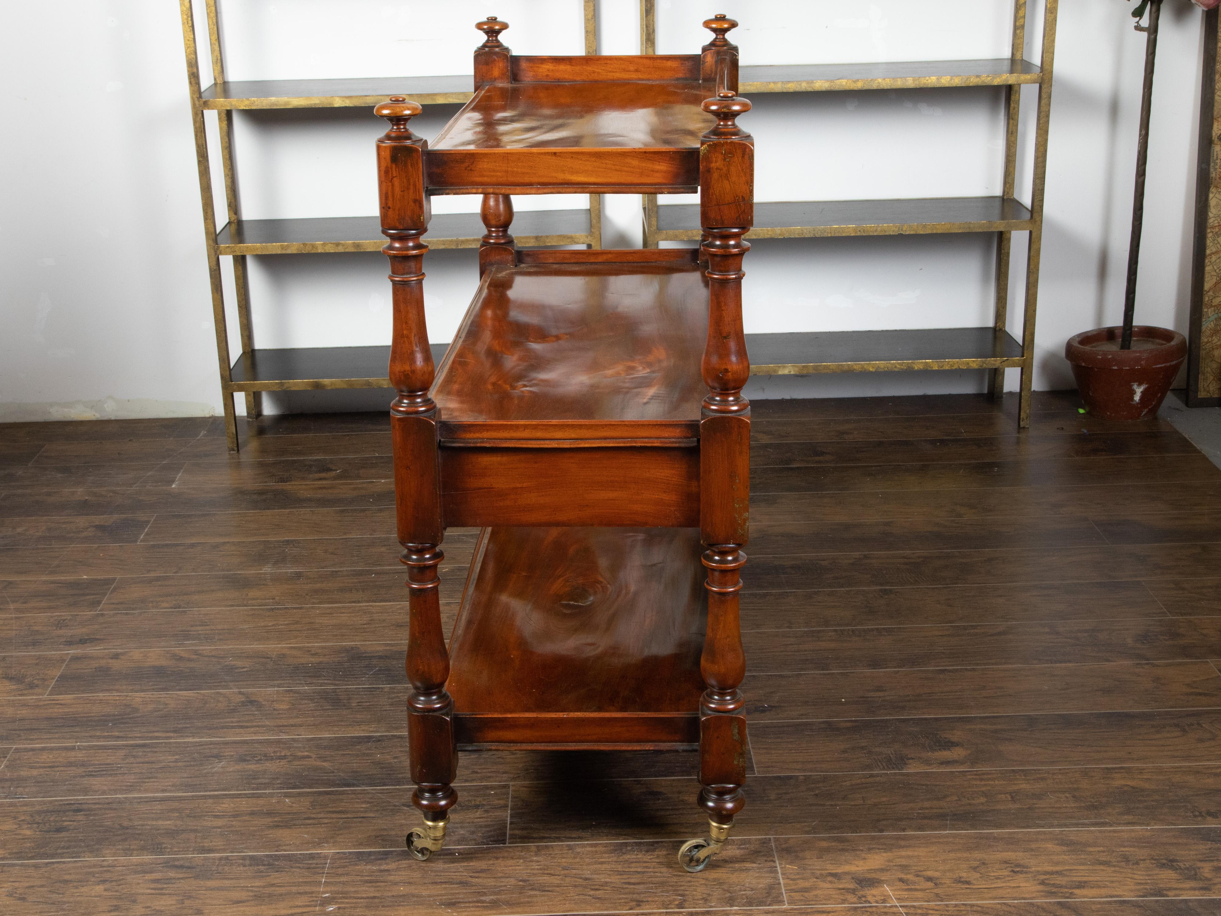 English 1820s Mahogany Trolley on Casters with Open Shelves and Two Drawers For Sale 5