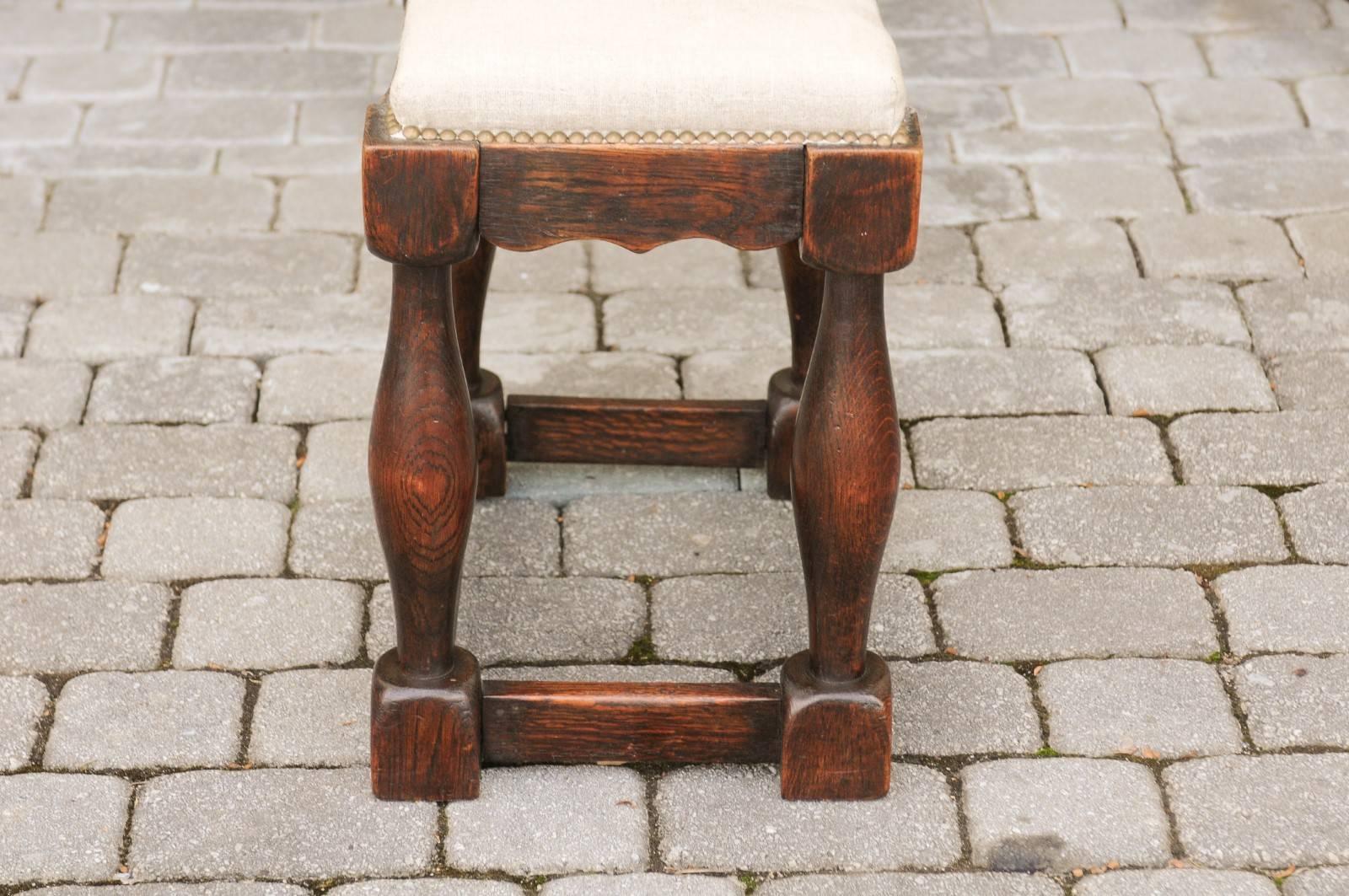 English 1820s Oak Saddle Seat Stool with Baluster Legs and New Upholstery 4