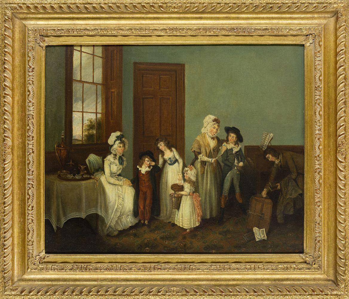 English 1820's Interior Painting - Fine English Georgian Oil Country House Interior Large Family Group Children