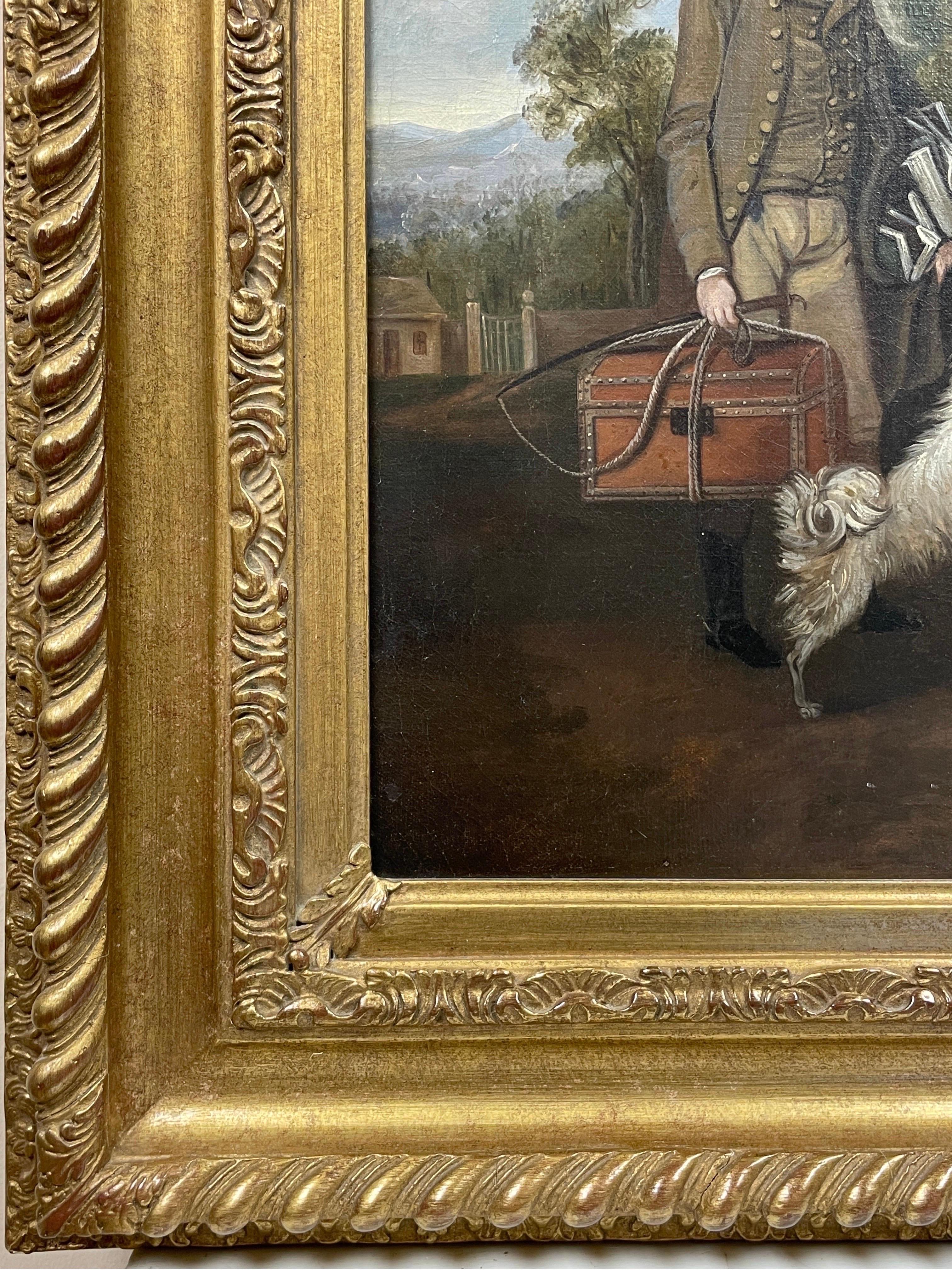 Fine English Georgian Oil Family Welcoming Son back From School Country House - Old Masters Painting by English 1820's