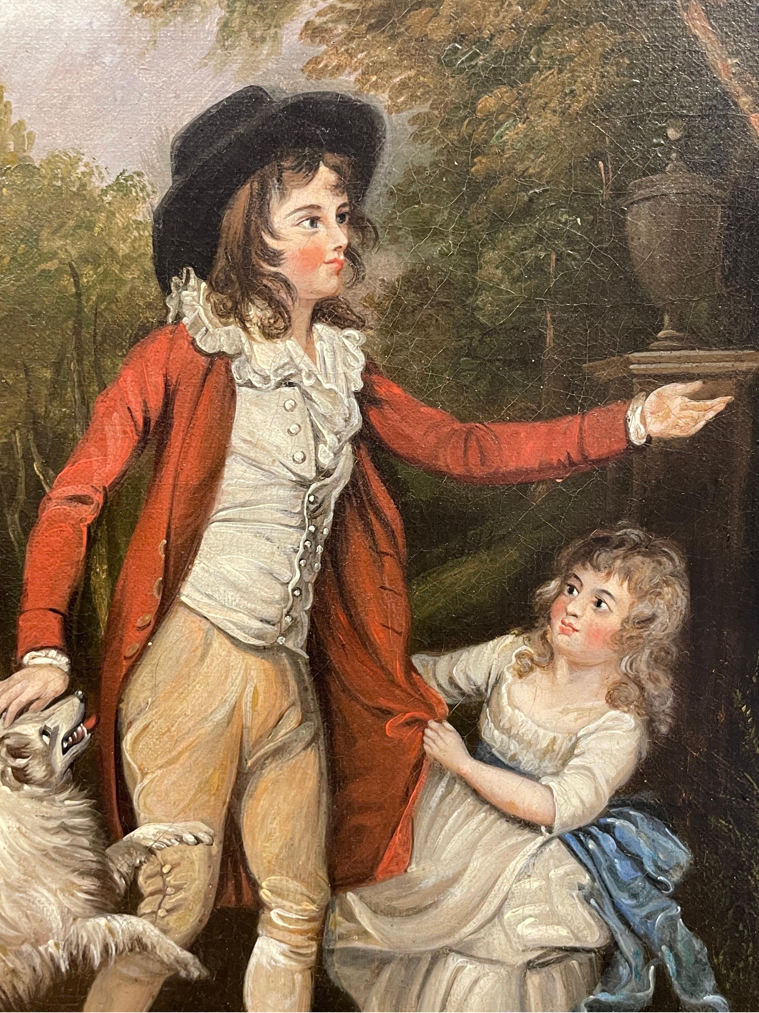 Fine English Georgian Oil Family Welcoming Son back From School Country House For Sale 3