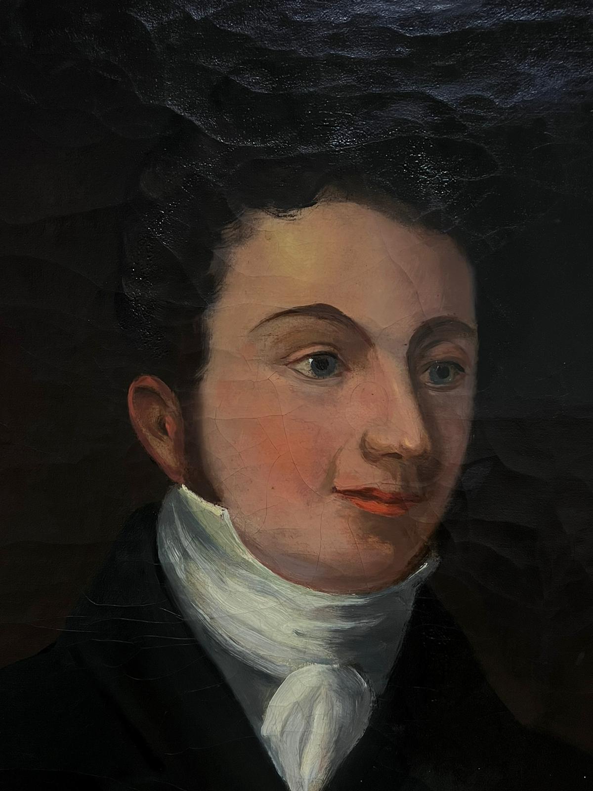 Très grand portrait anglais des années 1820, Dapper Young Gentleman, période dramatique - Victorien Painting par English 1820's