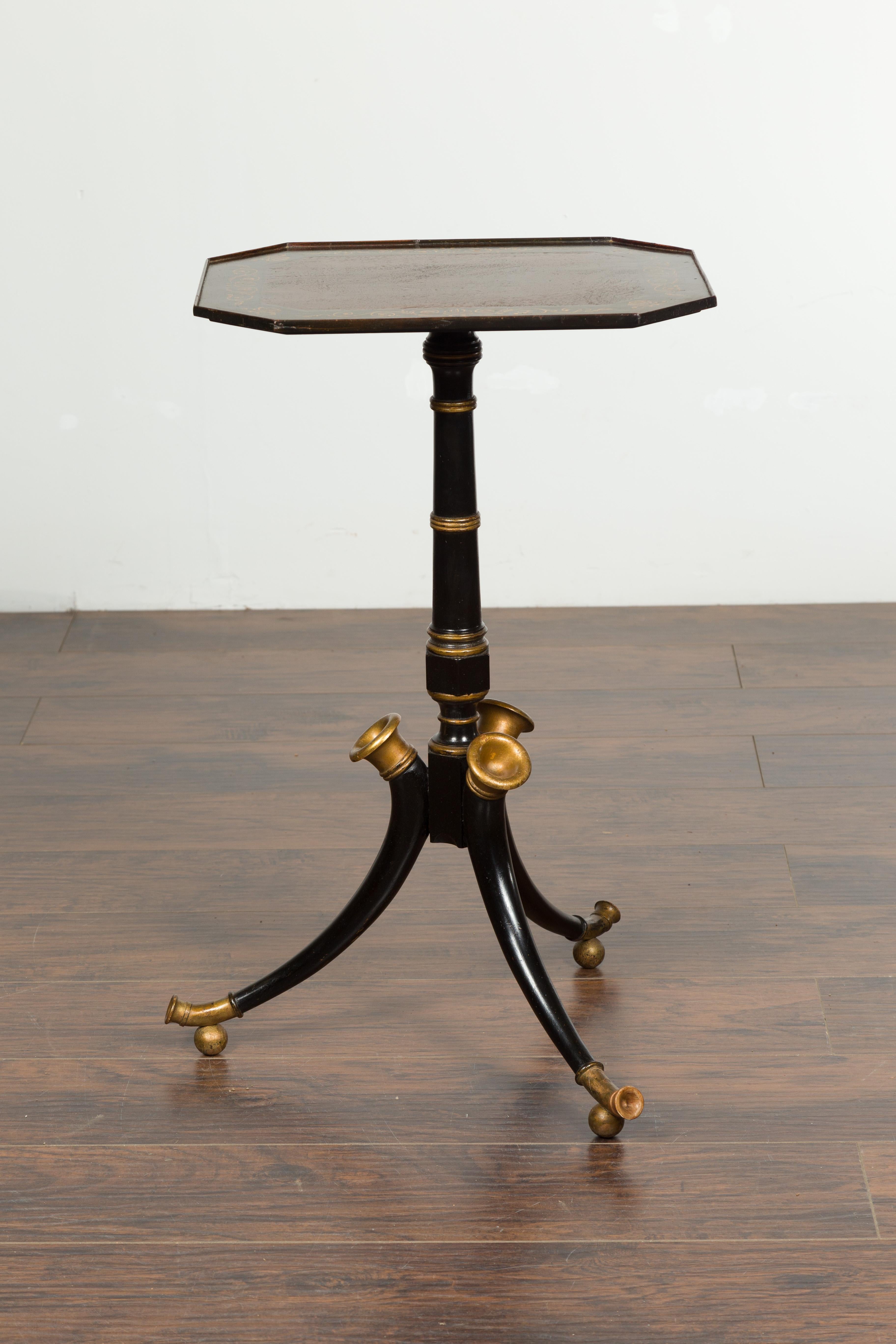 English 1820s Regency Period Ebonized Guéridon with Octagonal Painted Top In Good Condition In Atlanta, GA