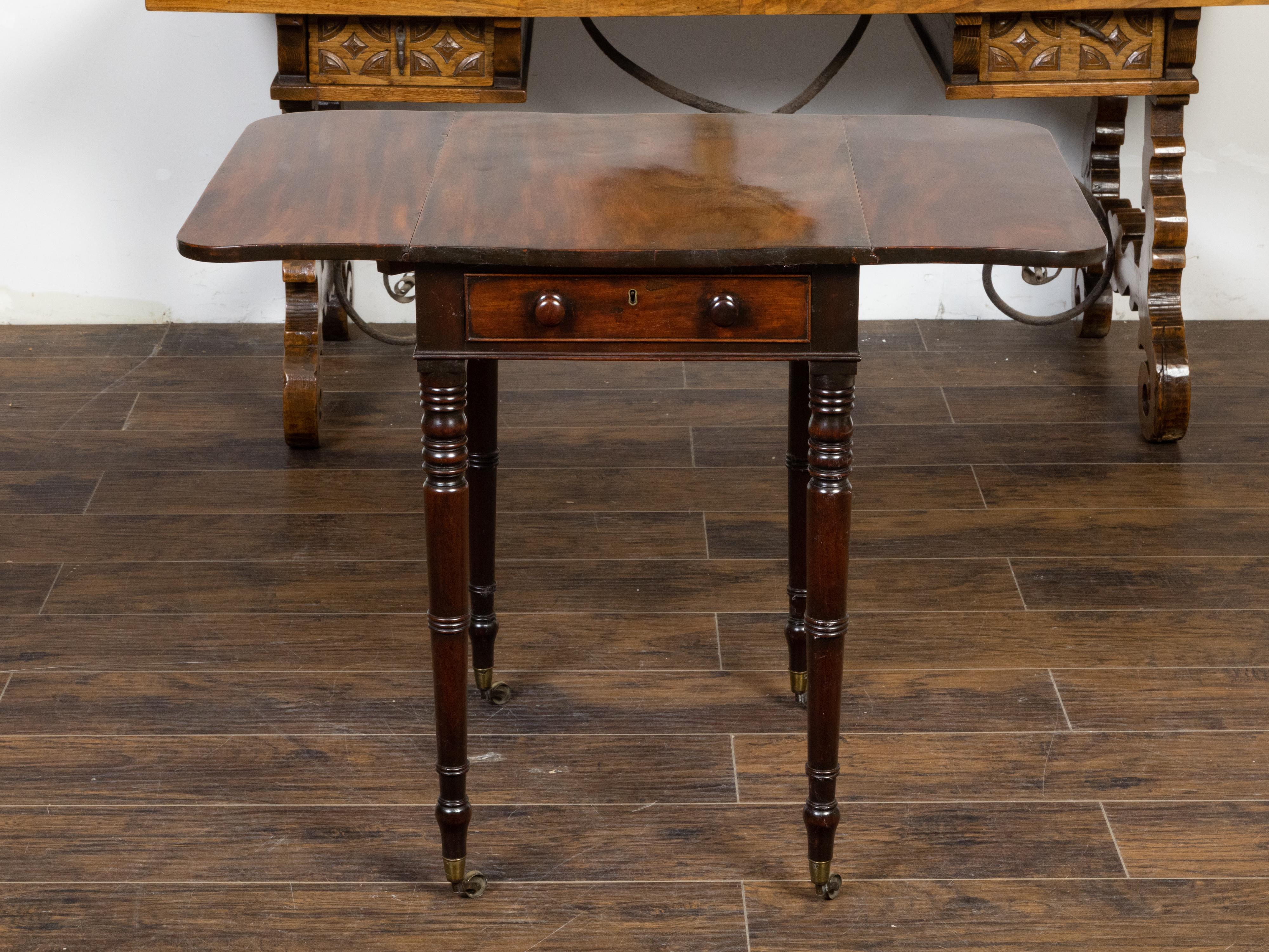 English 1820s Regency Period Mahogany Pembroke Table with Drawer and Turned Legs In Good Condition In Atlanta, GA